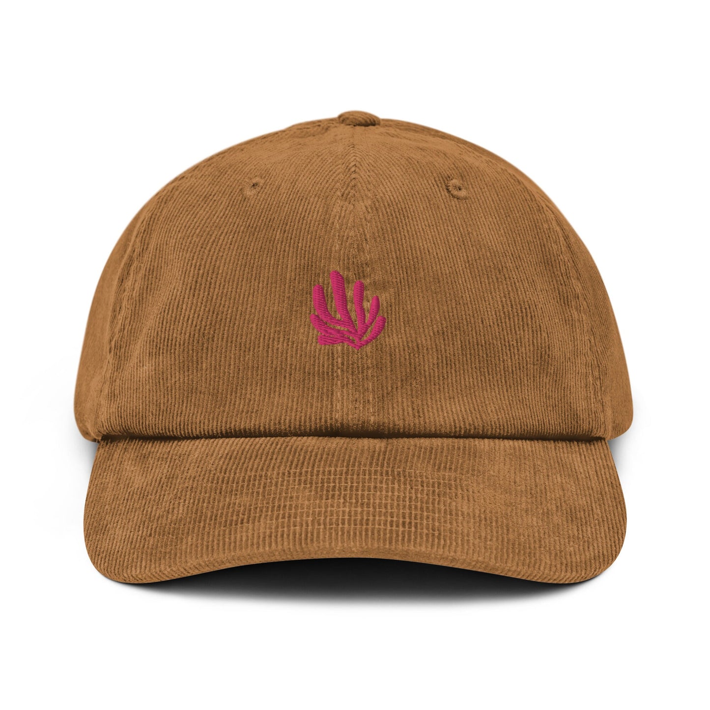 Coral Corduroy Hat - Gift for Ocean Lovers - Handmade Embroidered Cap