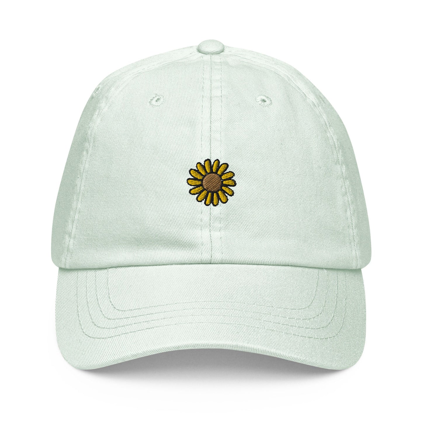 Sunflower Hat - Gift for Spring Flower Lovers - Pastel Cotton Embroidered Cap