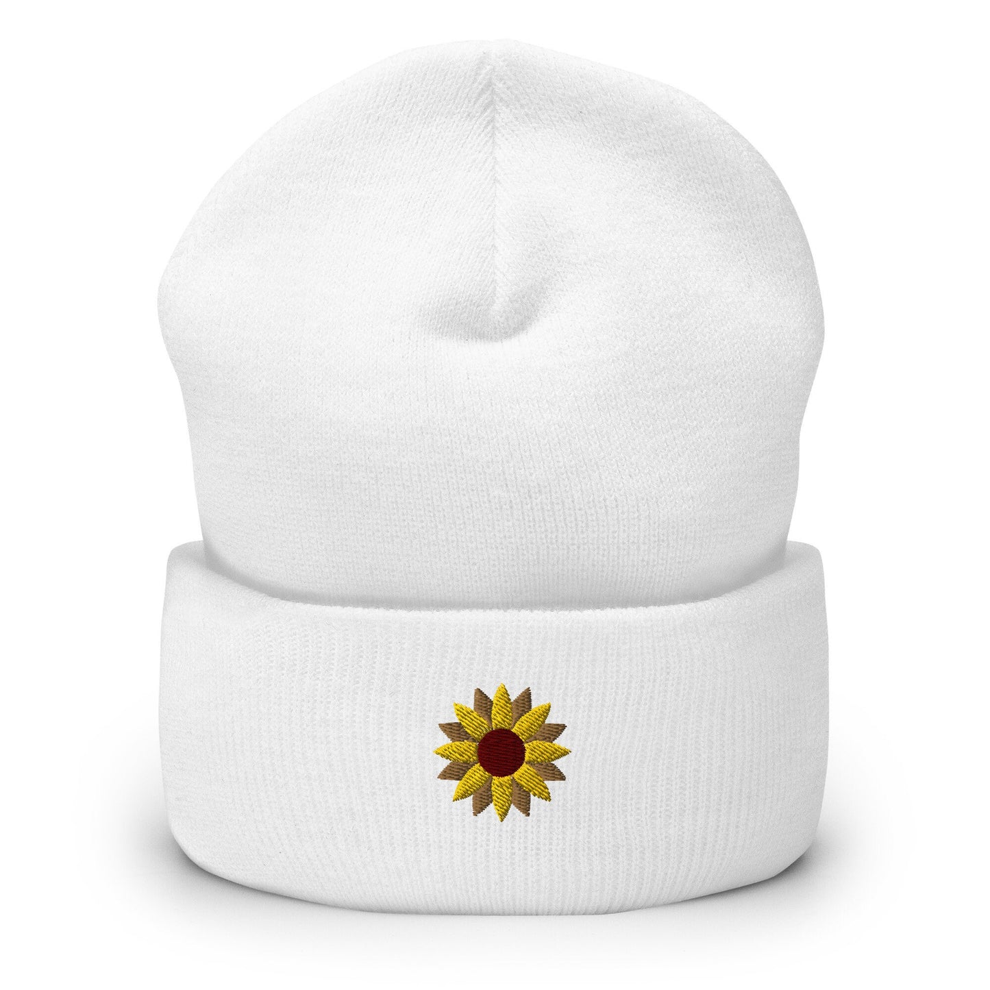 Sunflower Beanie - Fall, Autumn, Thanksgiving Hat - Embroidered + Cuffed + Hypoallergenic - Multiple Colors