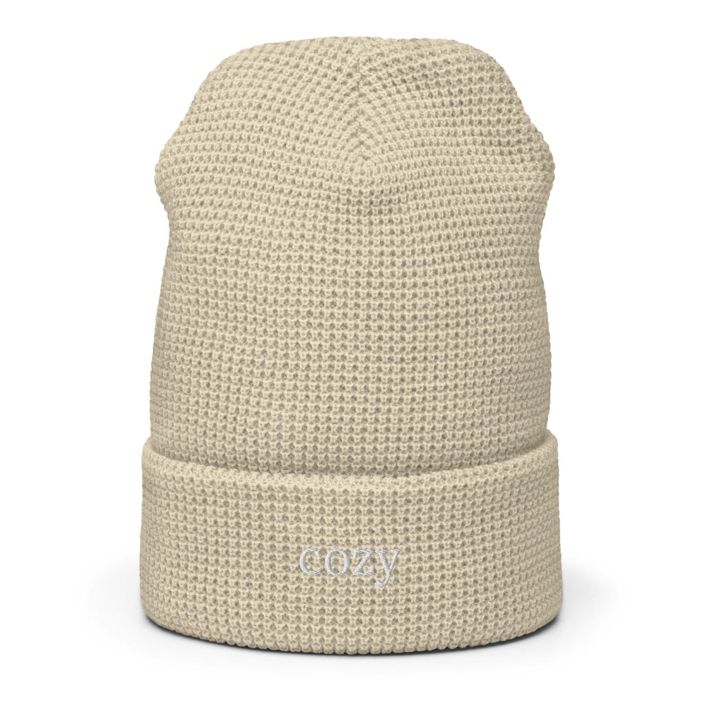 Cozy Hat - Cute Comfy Gift - Fall Winter Merch - Minimalist Embroidered Waffle Beanie - Multiple Colours
