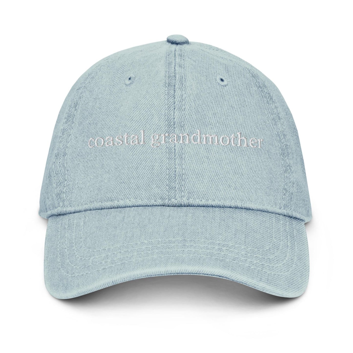 Coastal Grandmother Embroidered Denim Dad Hat – Beachy Chic Hat, East Coast Aesthetic, Summer Lifestyle Cap