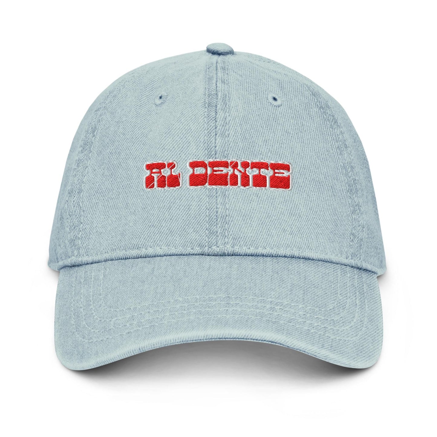 Al Dente Denim Hat – Bold Retro Bubble Font Embroidered Cap in Light, Blue, or Black Denim