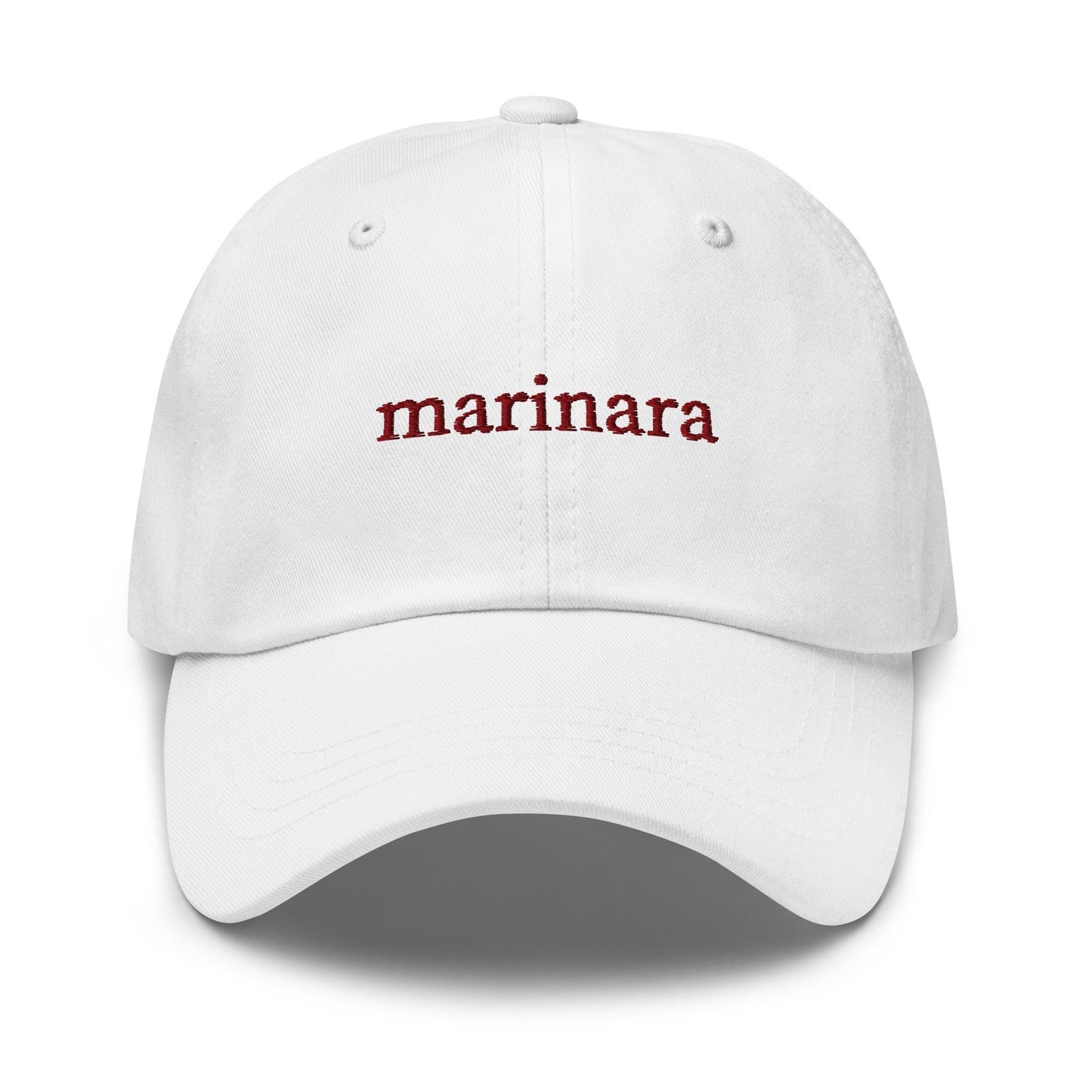 Marinara Embroidered Hat – Bold Serif Dad Hat in Maroon Thread for Pasta Lovers