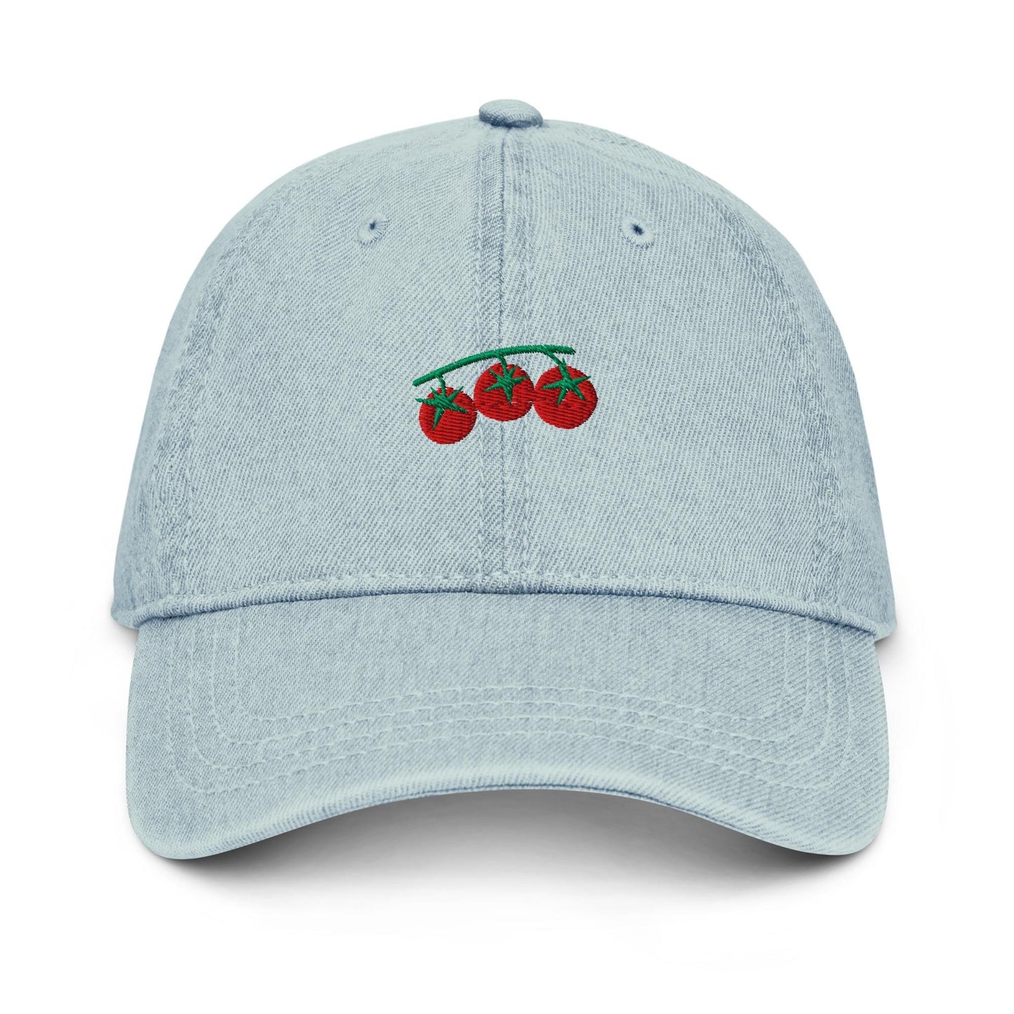 Tomatoes on the Vine Denim Hat – Embroidered Icon-Only Dad Cap, Foodie Gift, Custom Thread Colors