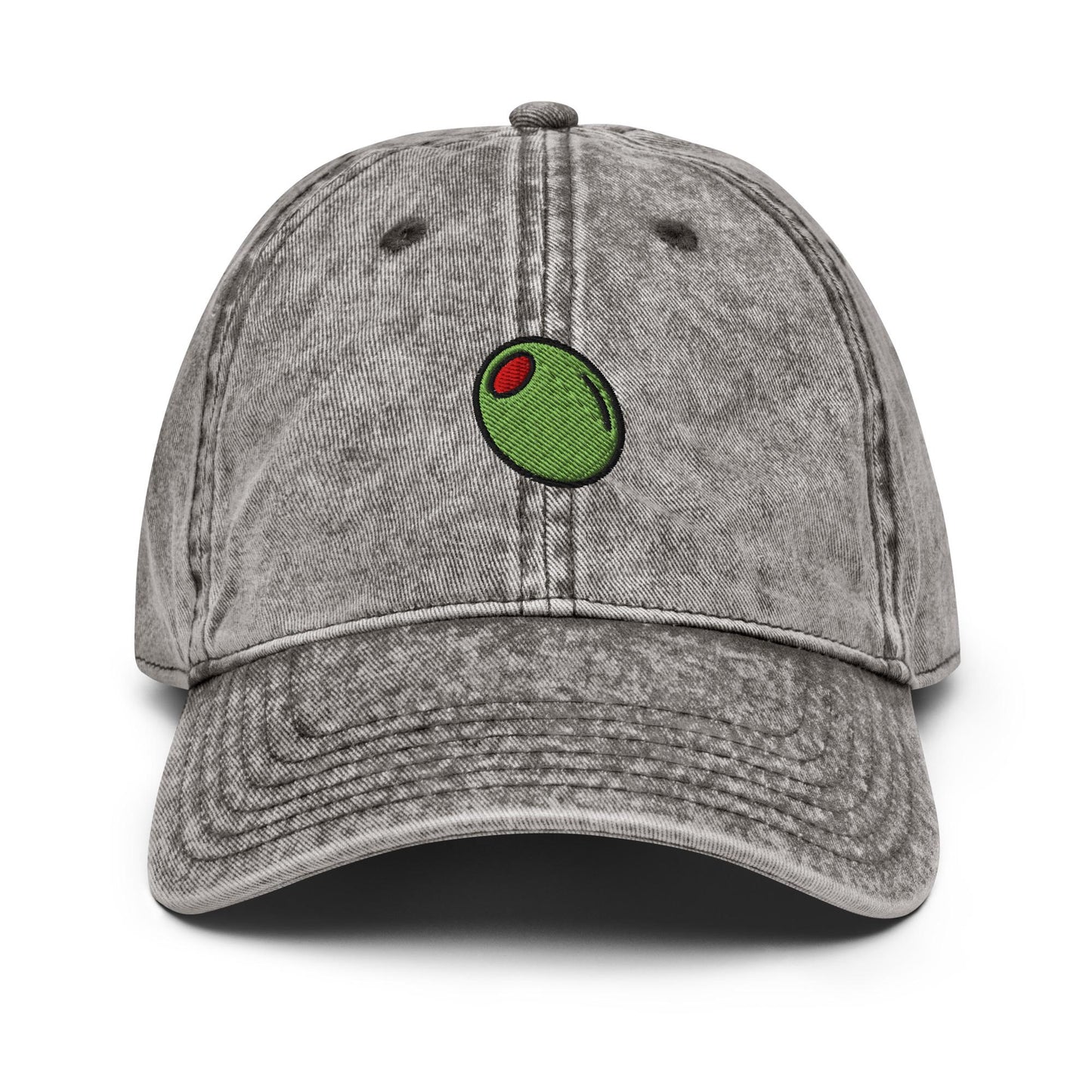 Olive – Embroidered Vintage Cotton Twill Dad Hat, Minimalist Foodie Cap, Custom Thread Colors