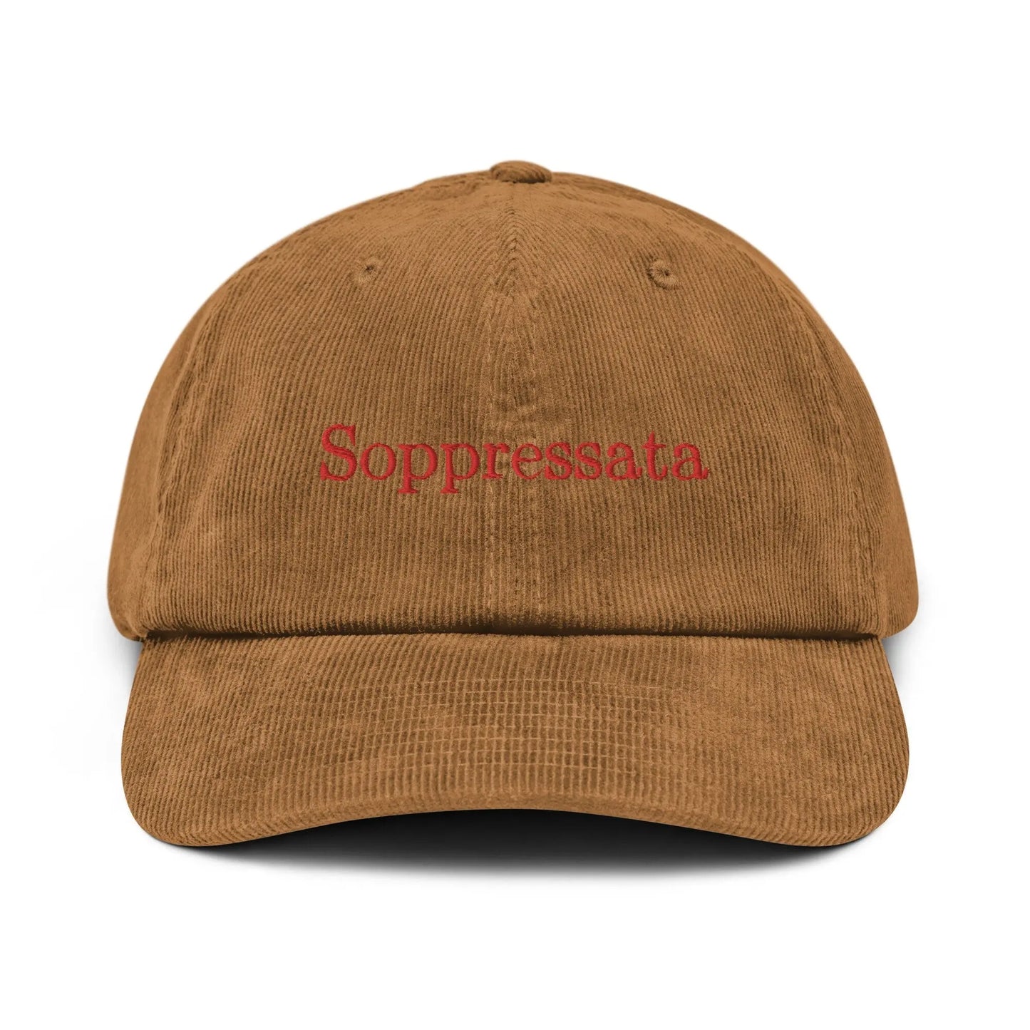 Soppressata Corduroy Dad Hat - Gift for Italian charcuterie and cheese food Lovers - Handmade Embroidered Cap - Evilwater Originals