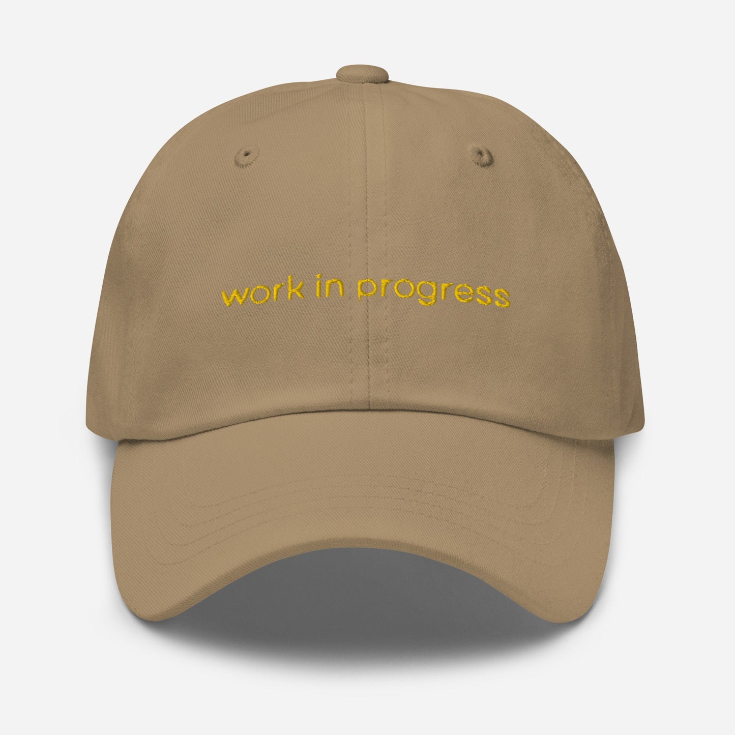 Work in Progress Dad Hat - Motivation, self improvement, manifesting gift - Handmade Embroidered Cotton Cap