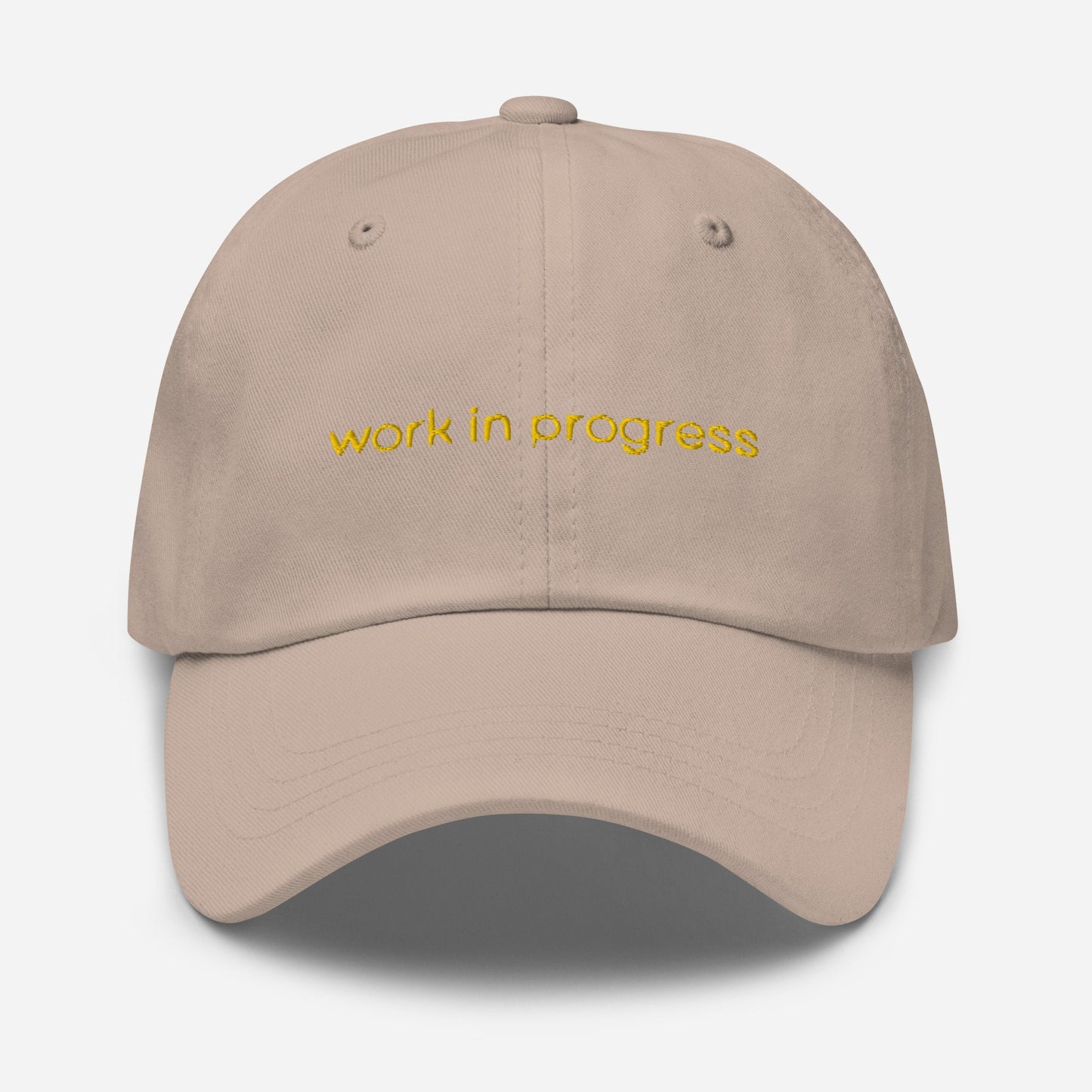 Work in Progress Dad Hat - Motivation, self improvement, manifesting gift - Handmade Embroidered Cotton Cap