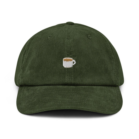Espresso Corduroy Dad Hat - Coffee Cup - Gift for Java Lovers  - Handmade Minimalist Embroidered Cap
