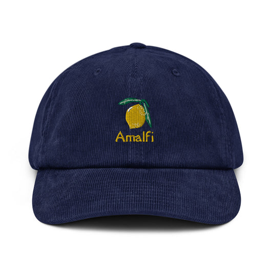 Amalfi Coast Corduroy Hat - Gift for Italian Lemon Lovers  - Handmade Embroidered Cap