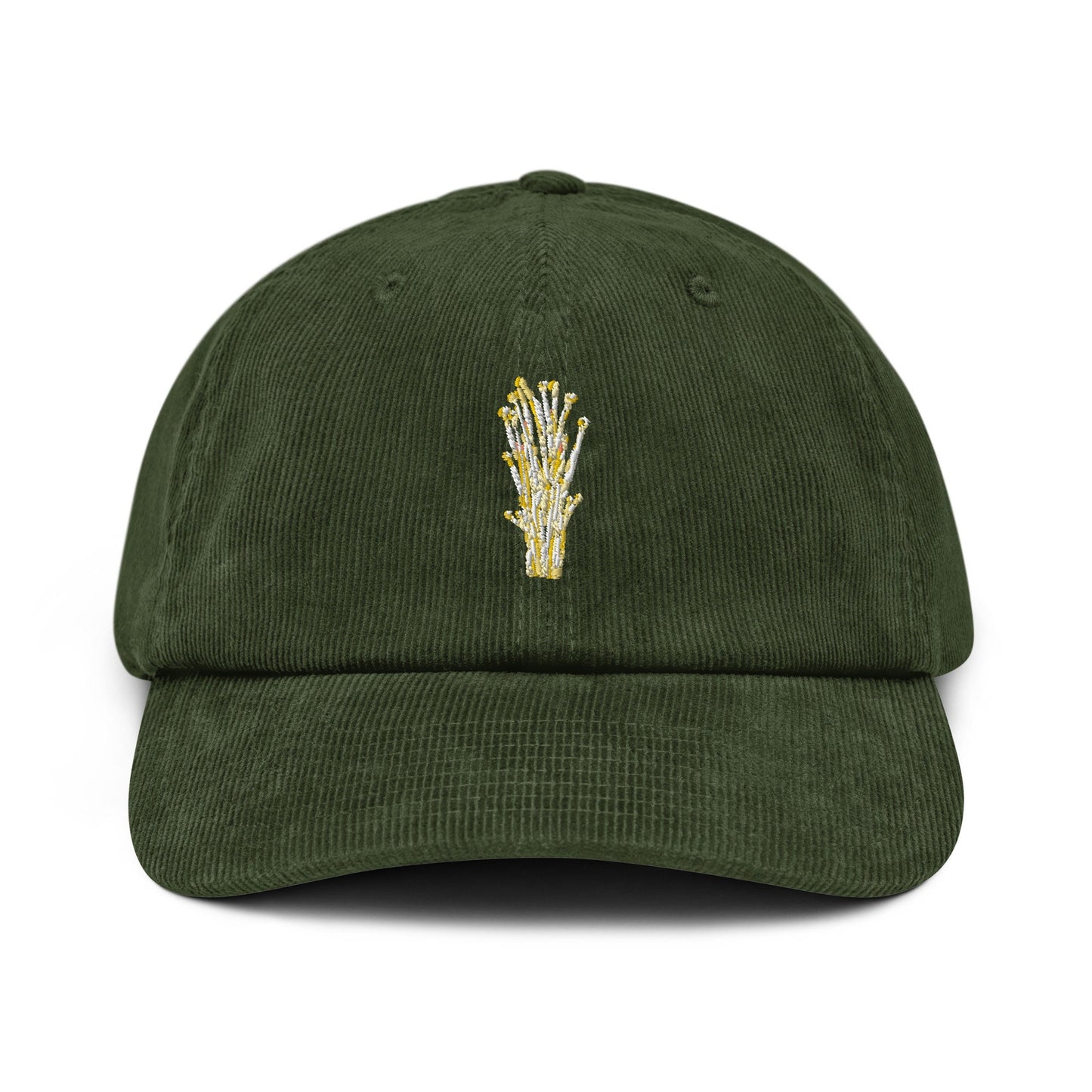 Enoki Mushroom Corduroy Hat - Gift for Fungus Lovers - Handmade Embroidered Cap