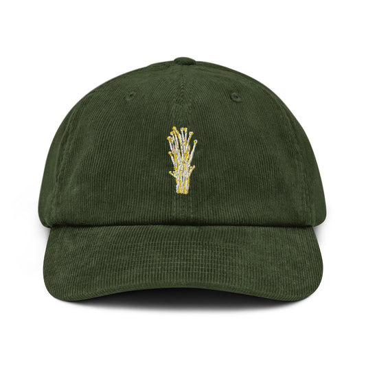 Enoki Mushroom Corduroy Hat - Gift for Fungus Lovers - Handmade Embroidered Cap
