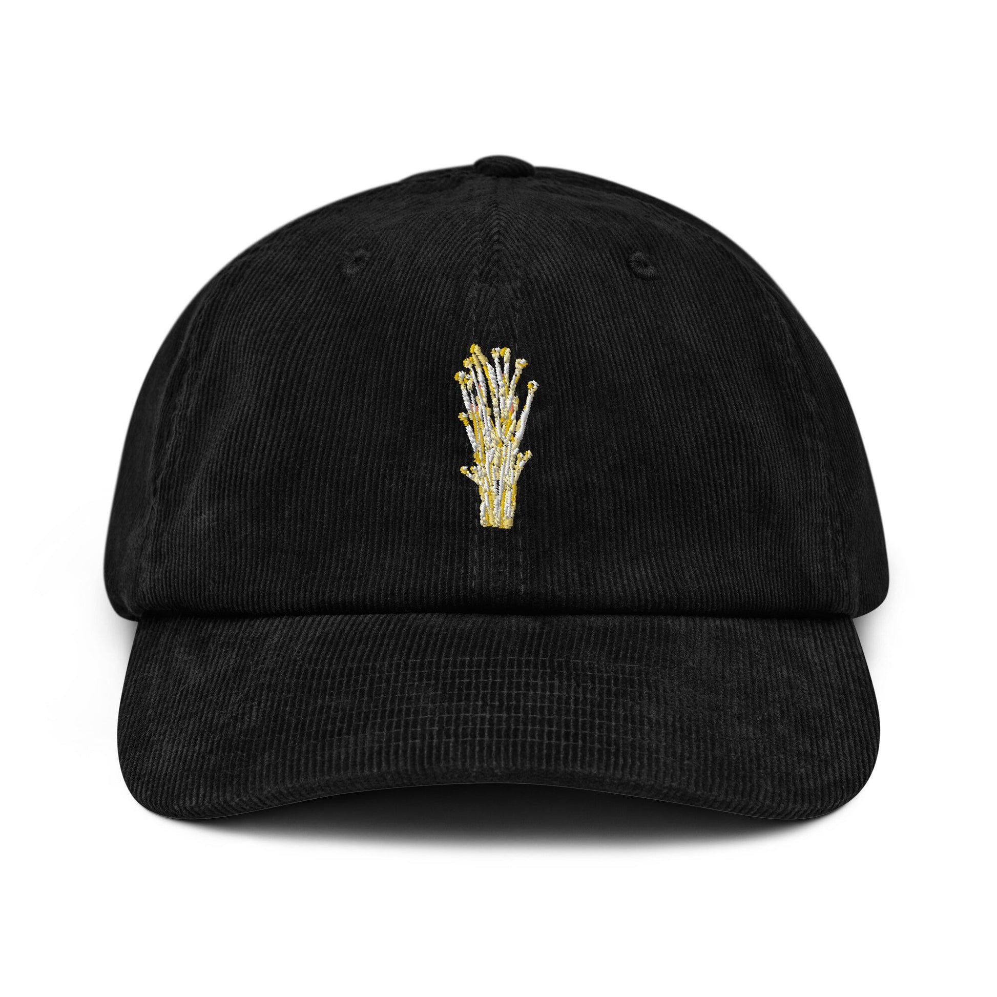 Enoki Mushroom Corduroy Hat - Gift for Fungus Lovers - Handmade Embroidered Cap