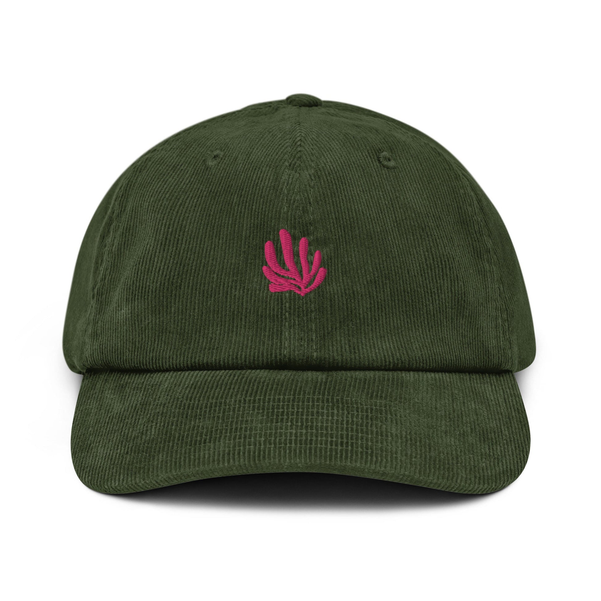 Coral Corduroy Hat - Gift for Ocean Lovers - Handmade Embroidered Cap
