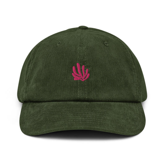 Coral Corduroy Hat - Gift for Ocean Lovers - Handmade Embroidered Cap