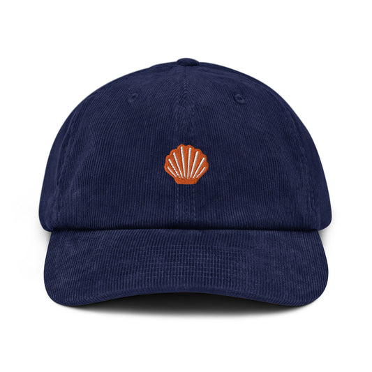 Scallop Corduroy Hat - Gift for Seafood Lovers - Handmade Embroidered Cap