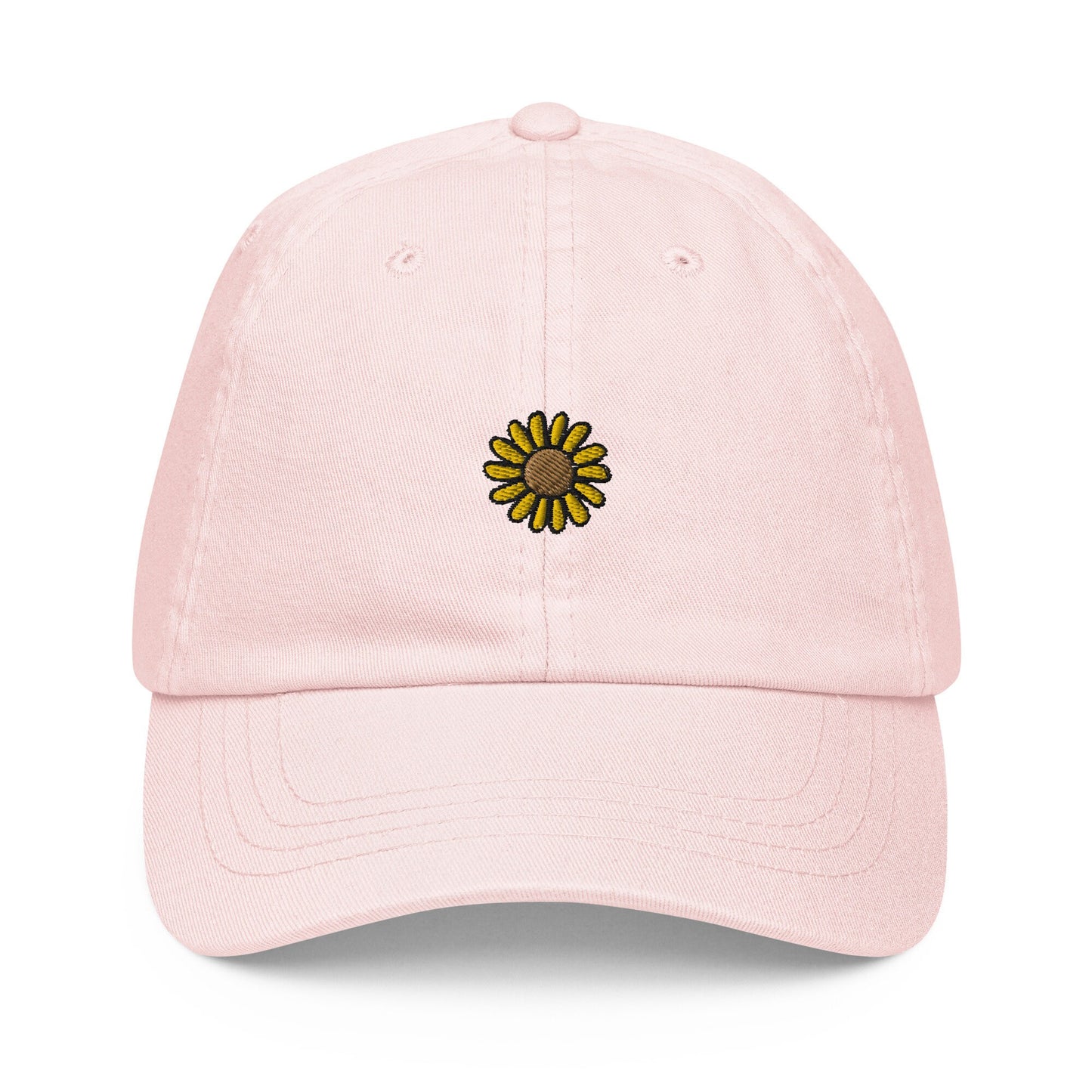 Sunflower Hat - Gift for Spring Flower Lovers - Pastel Cotton Embroidered Cap