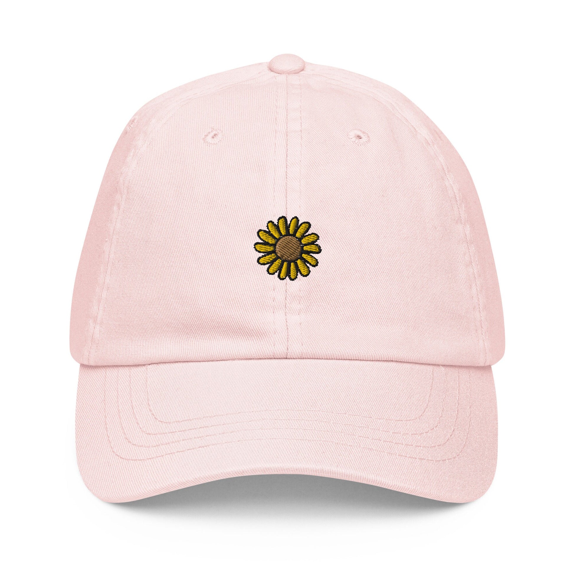 Sunflower Hat - Gift for Spring Flower Lovers - Pastel Cotton Embroidered Cap