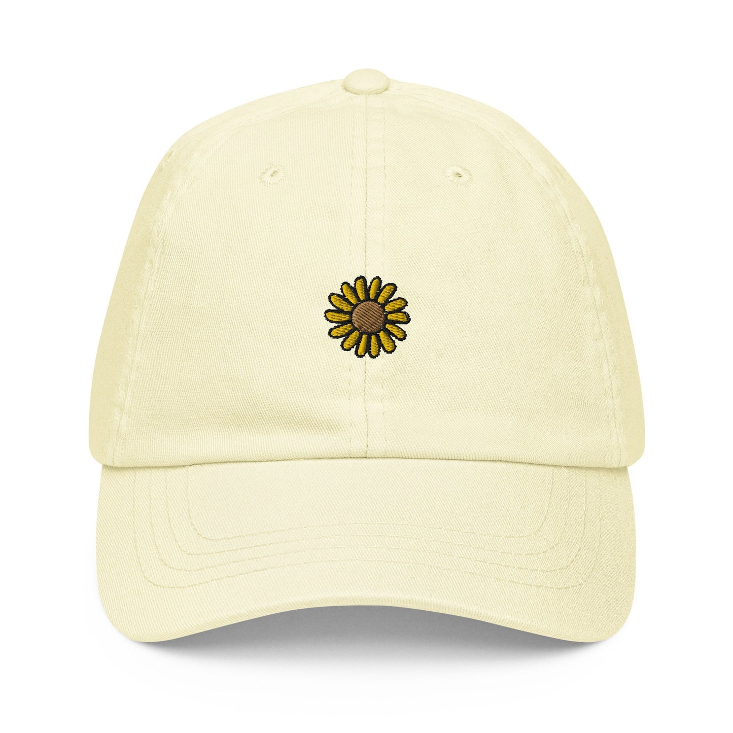 Sunflower Hat - Gift for Spring Flower Lovers - Pastel Cotton Embroidered Cap