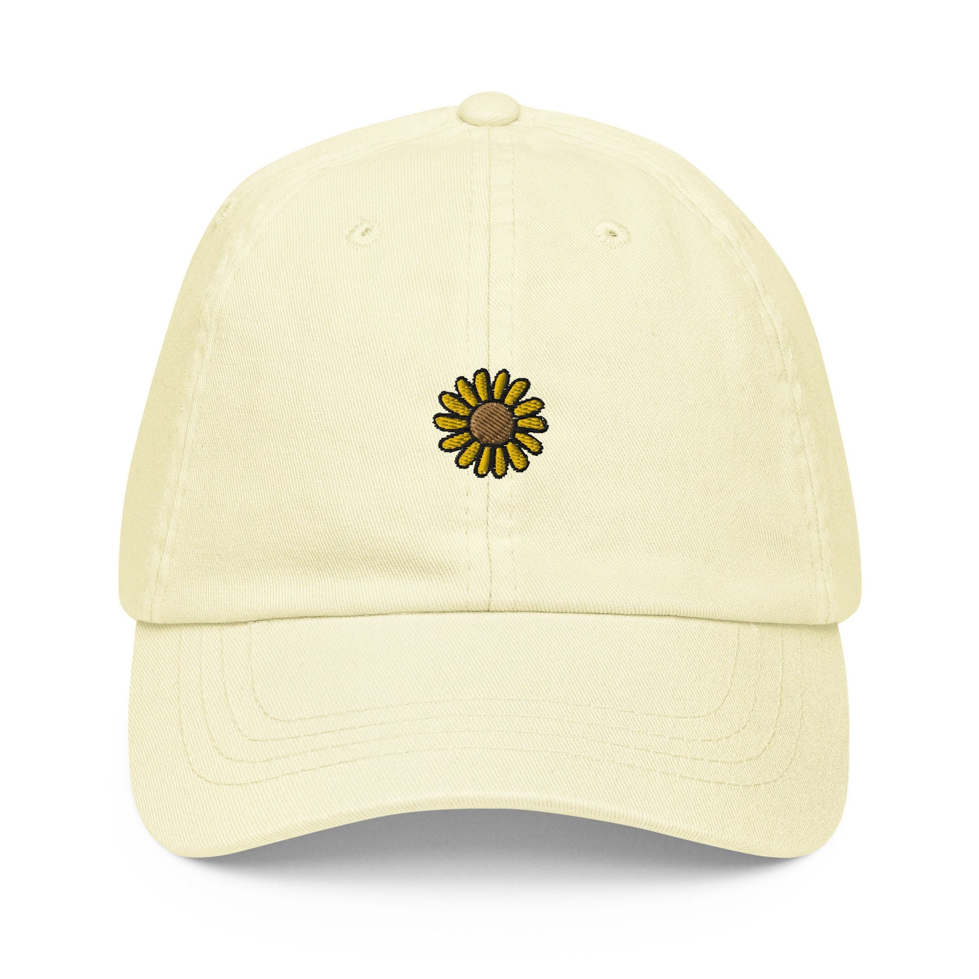 Sunflower Hat - Gift for Spring Flower Lovers - Pastel Cotton Embroidered Cap