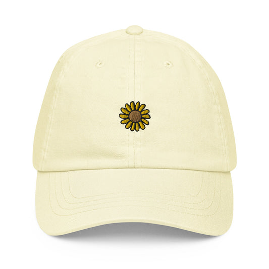 Sunflower Hat - Gift for Spring Flower Lovers - Pastel Cotton Embroidered Cap