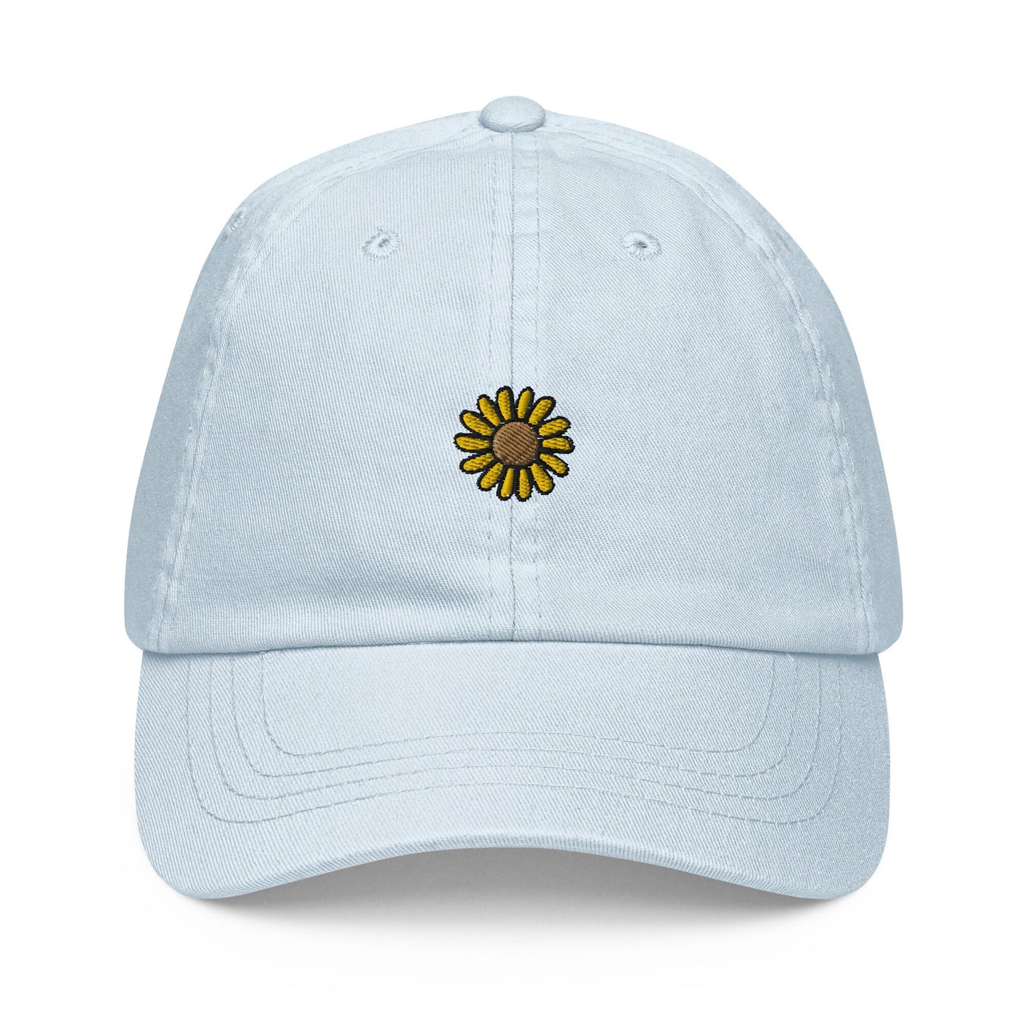 Sunflower Hat - Gift for Spring Flower Lovers - Pastel Cotton Embroidered Cap