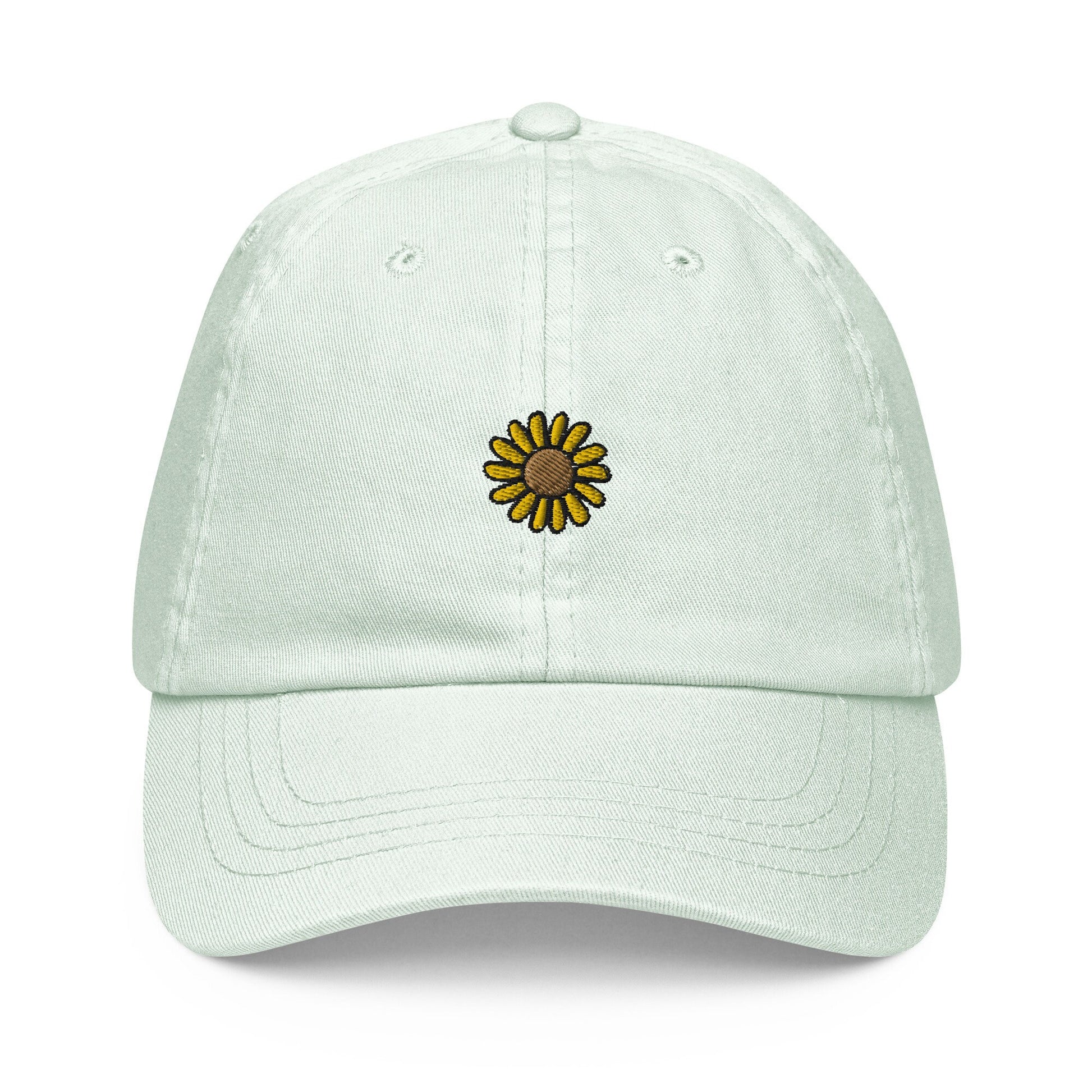 Sunflower Hat - Gift for Spring Flower Lovers - Pastel Cotton Embroidered Cap