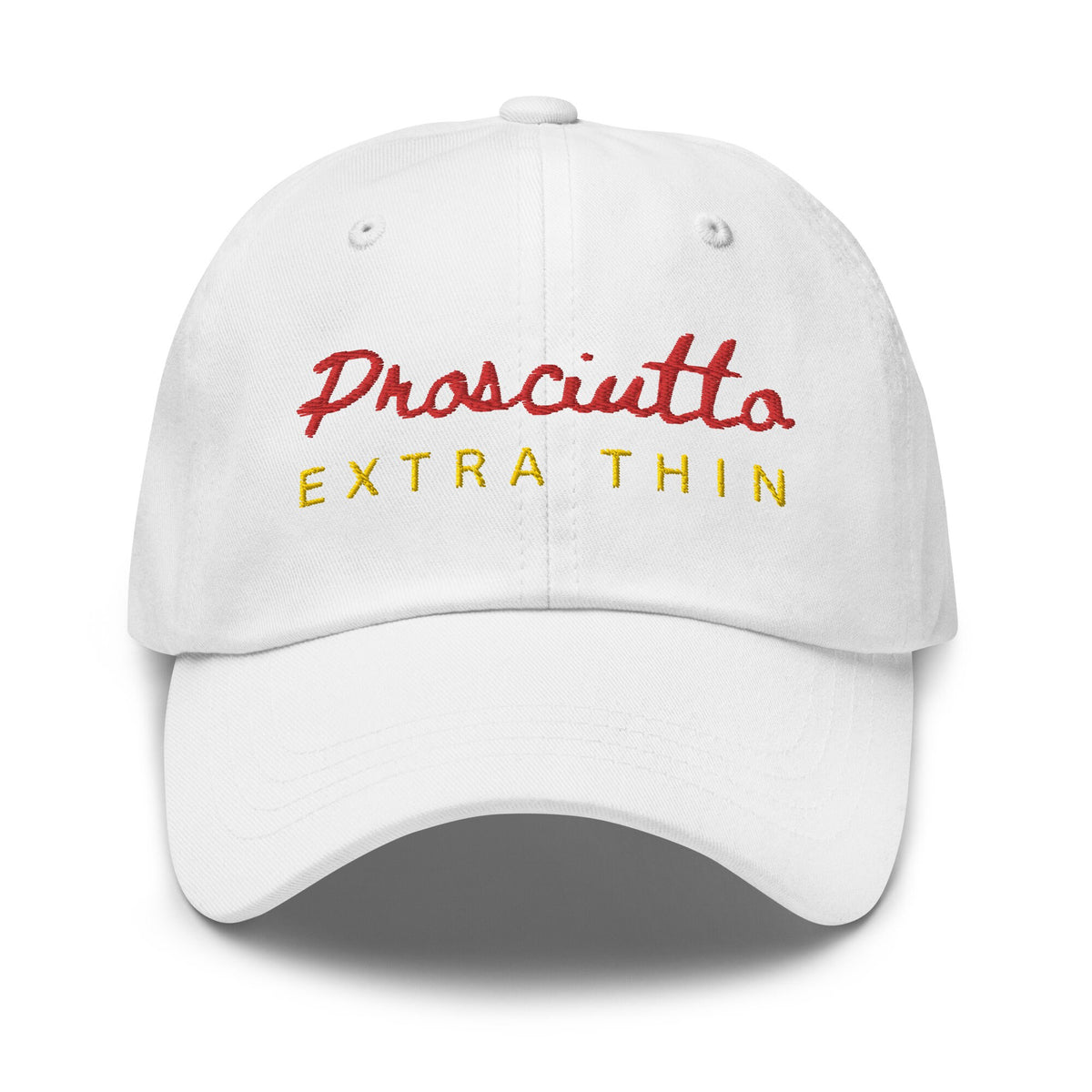 Prosciutto Hat - Thinly Sliced Italian Ham Fans - Minimalist Cotton Embroidered Cap
