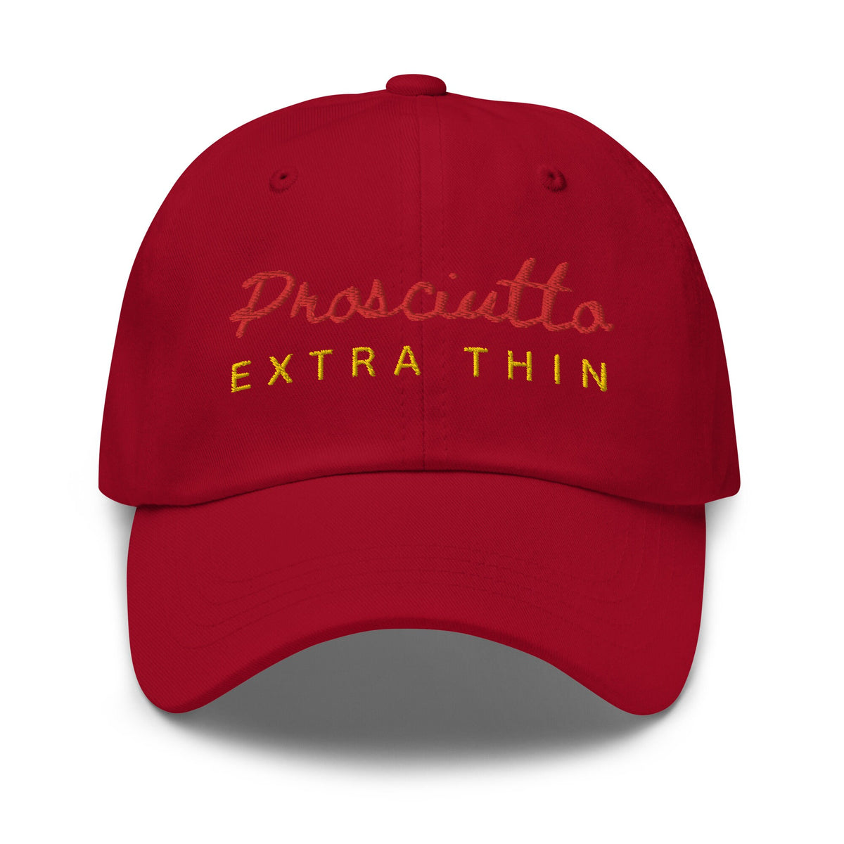 Prosciutto Hat - Thinly Sliced Italian Ham Fans - Minimalist Cotton Embroidered Cap