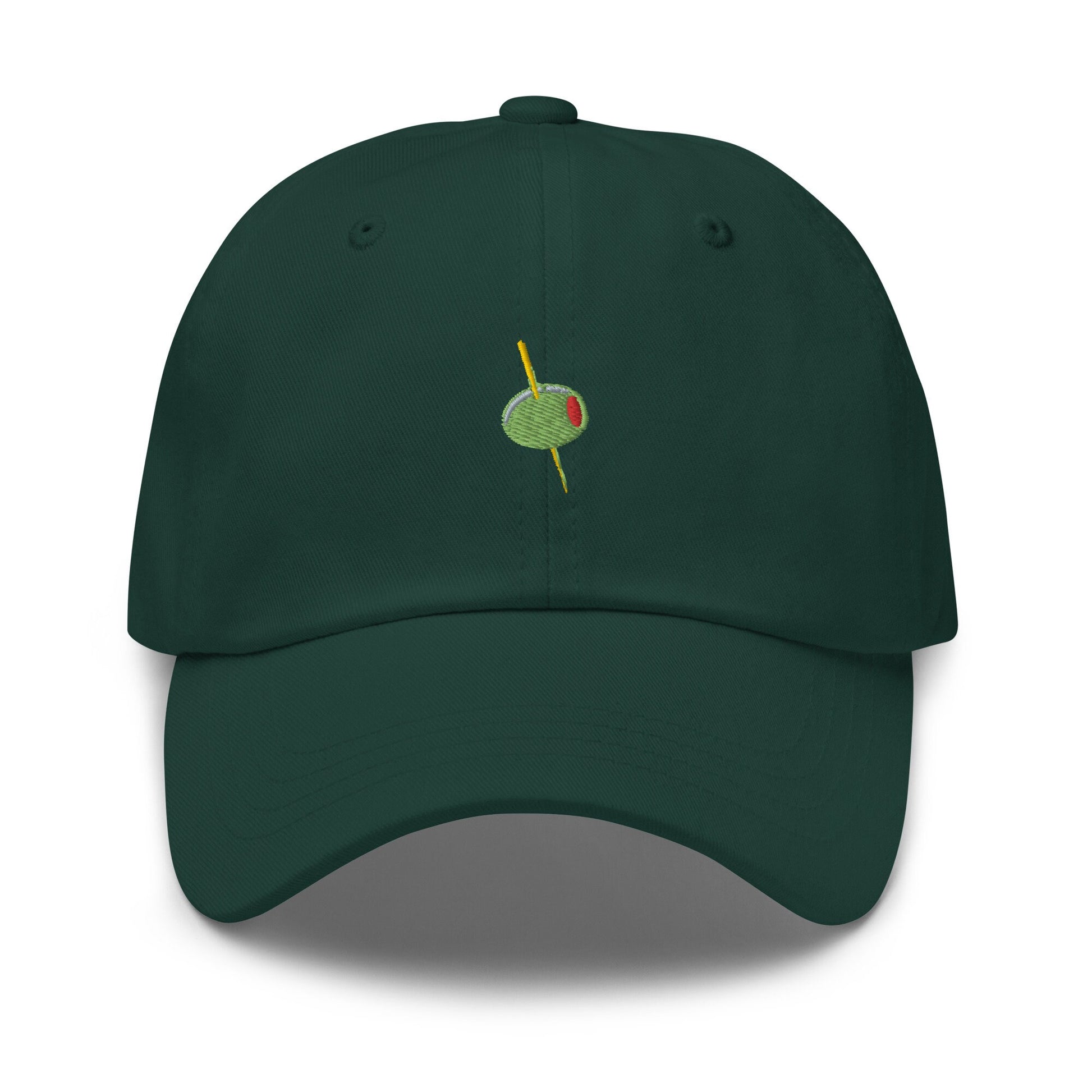 Olive Hat - Manzanilla, Spanish, Pimento Stuffed Olive with Toothpick -Cotton Embroidered Baseball Cap - Dad Fit