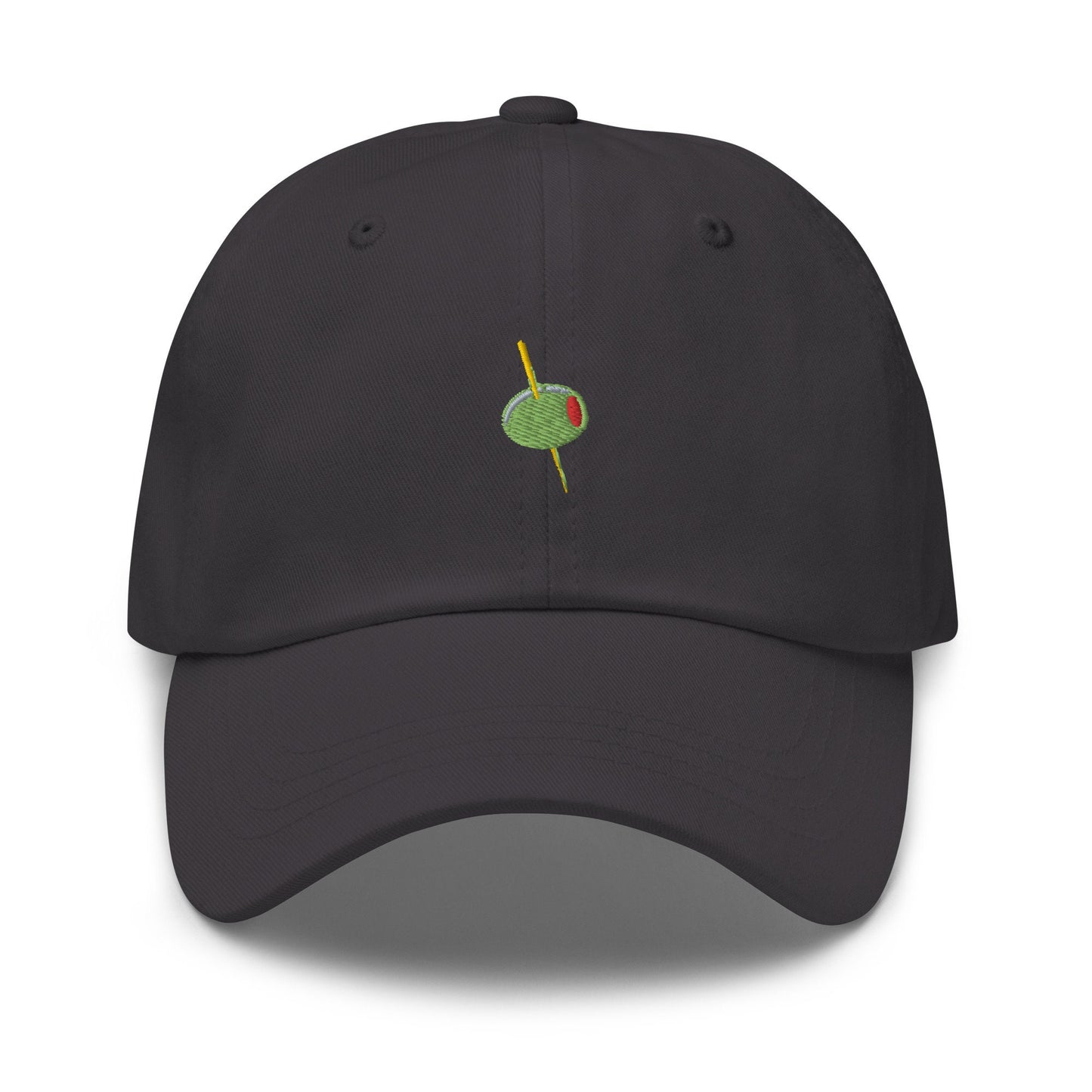 Olive Hat - Manzanilla, Spanish, Pimento Stuffed Olive with Toothpick -Cotton Embroidered Baseball Cap - Dad Fit