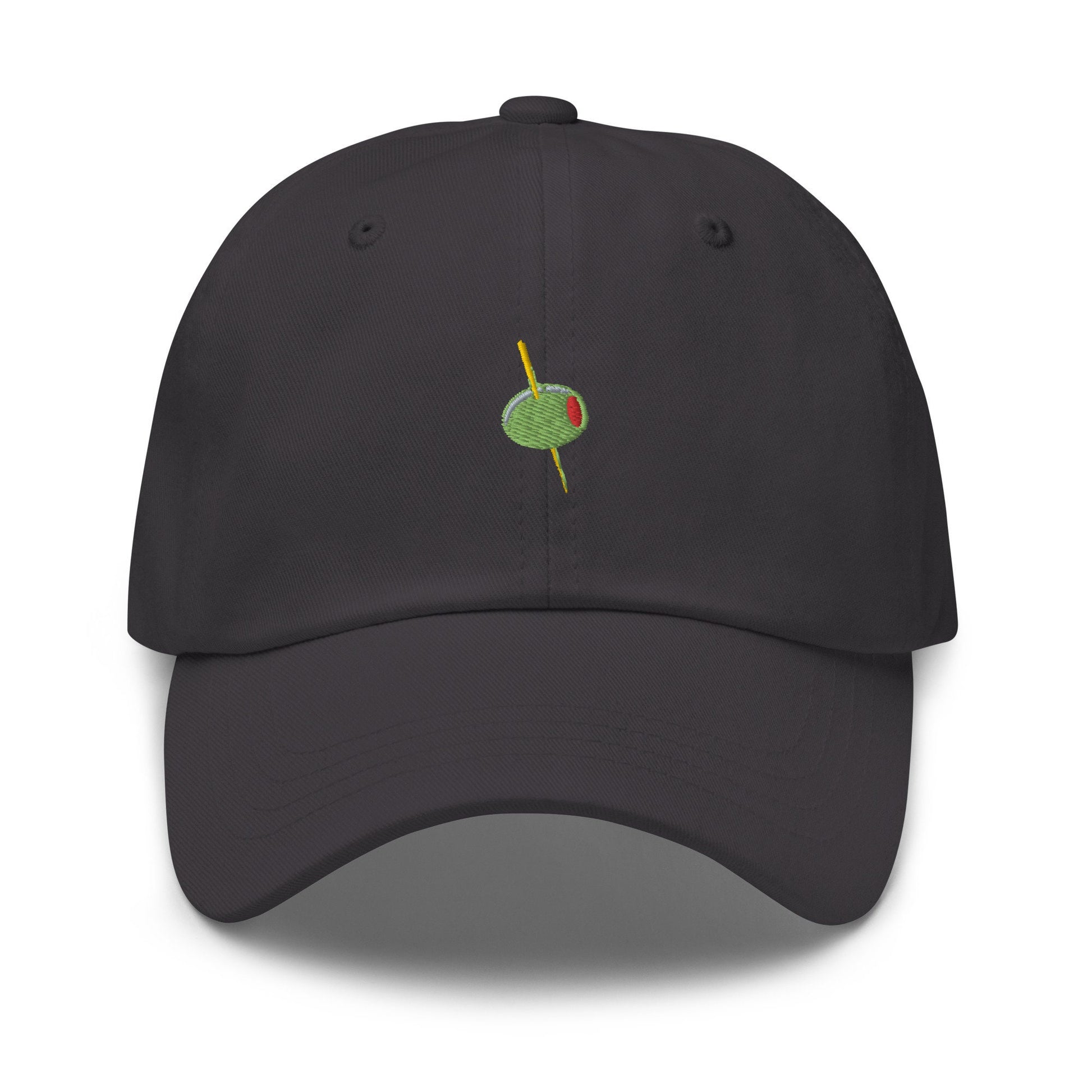 Olive Hat - Manzanilla, Spanish, Pimento Stuffed Olive with Toothpick -Cotton Embroidered Baseball Cap - Dad Fit