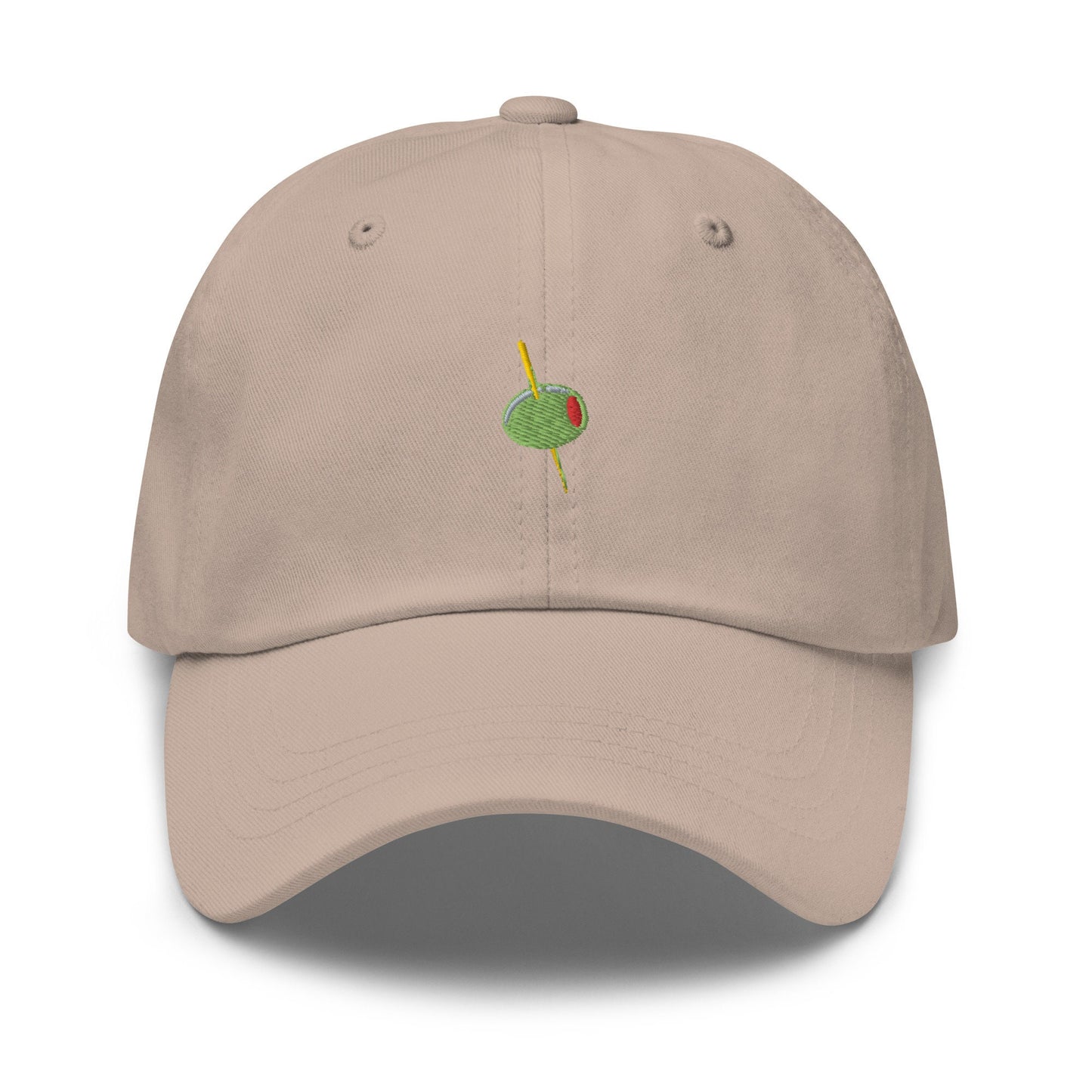 Olive Hat - Manzanilla, Spanish, Pimento Stuffed Olive with Toothpick -Cotton Embroidered Baseball Cap - Dad Fit