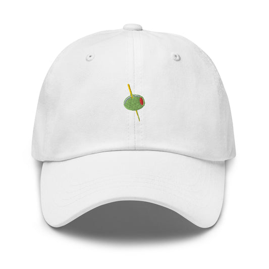 Olive Hat - Manzanilla, Spanish, Pimento Stuffed Olive with Toothpick -Cotton Embroidered Baseball Cap - Dad Fit