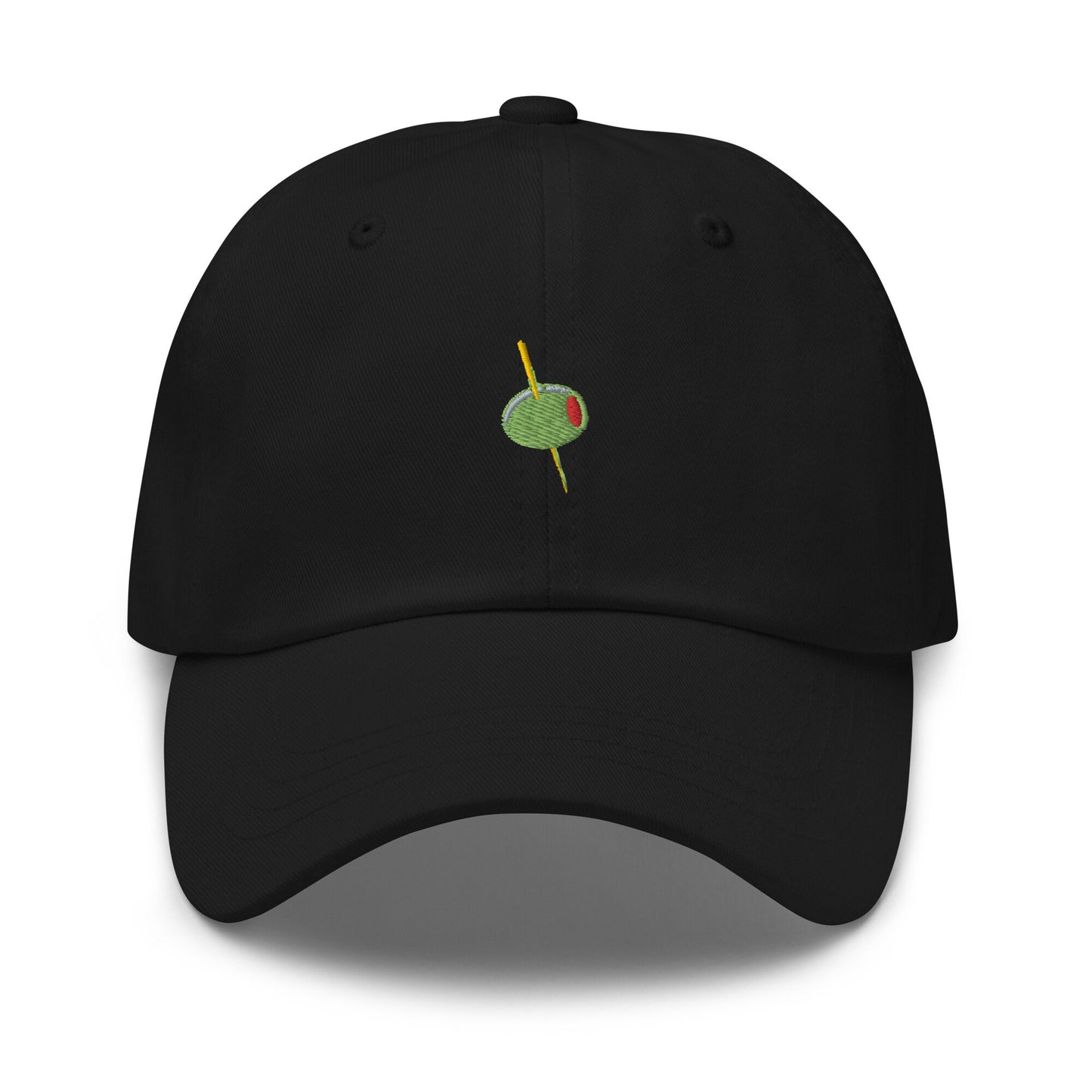 Olive Hat - Manzanilla, Spanish, Pimento Stuffed Olive with Toothpick -Cotton Embroidered Baseball Cap - Dad Fit