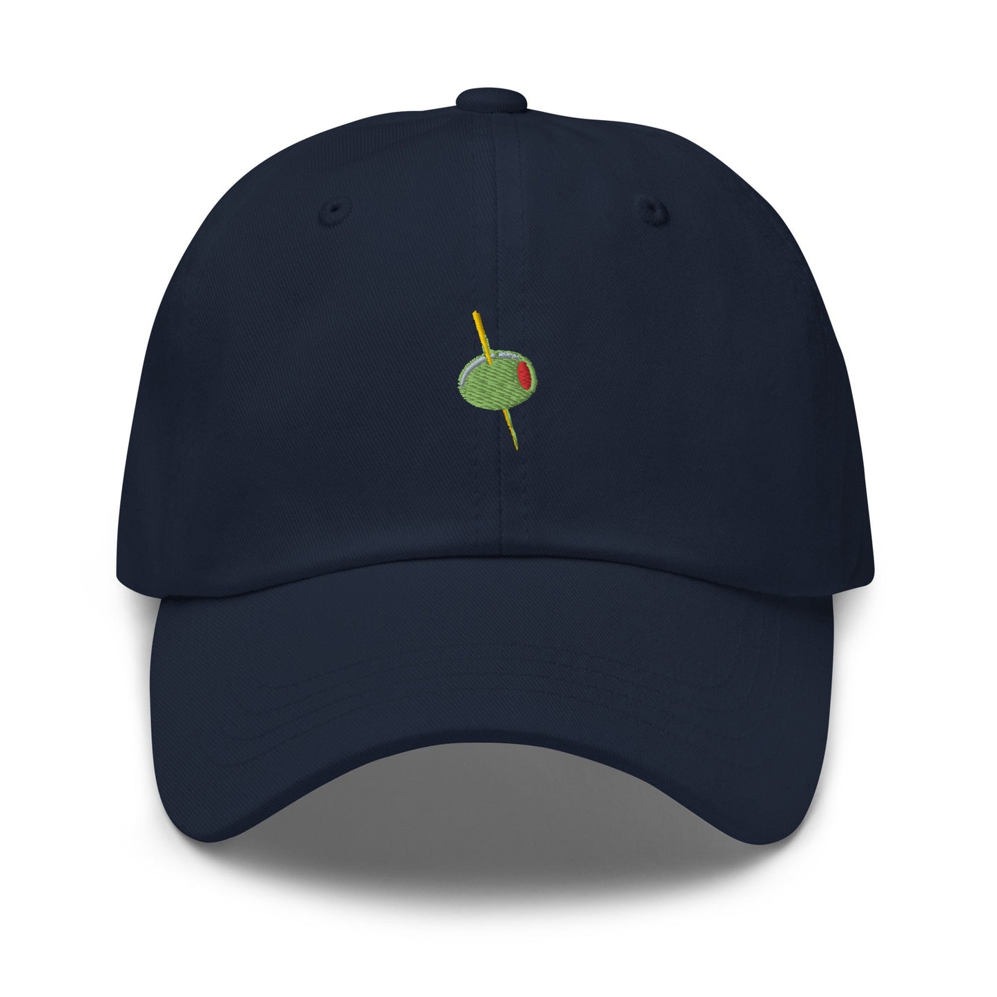 Olive Hat - Manzanilla, Spanish, Pimento Stuffed Olive with Toothpick -Cotton Embroidered Baseball Cap - Dad Fit