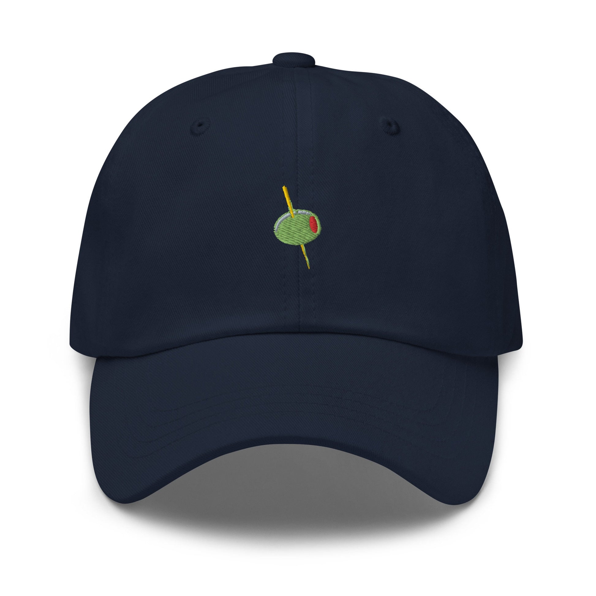 Olive Hat - Manzanilla, Spanish, Pimento Stuffed Olive with Toothpick -Cotton Embroidered Baseball Cap - Dad Fit