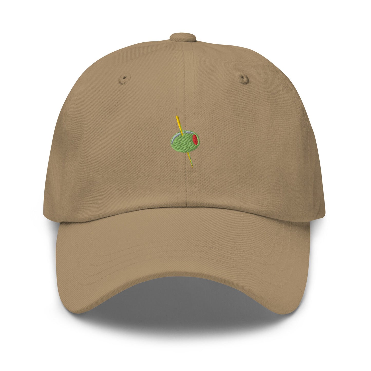 Olive Hat - Manzanilla, Spanish, Pimento Stuffed Olive with Toothpick -Cotton Embroidered Baseball Cap - Dad Fit