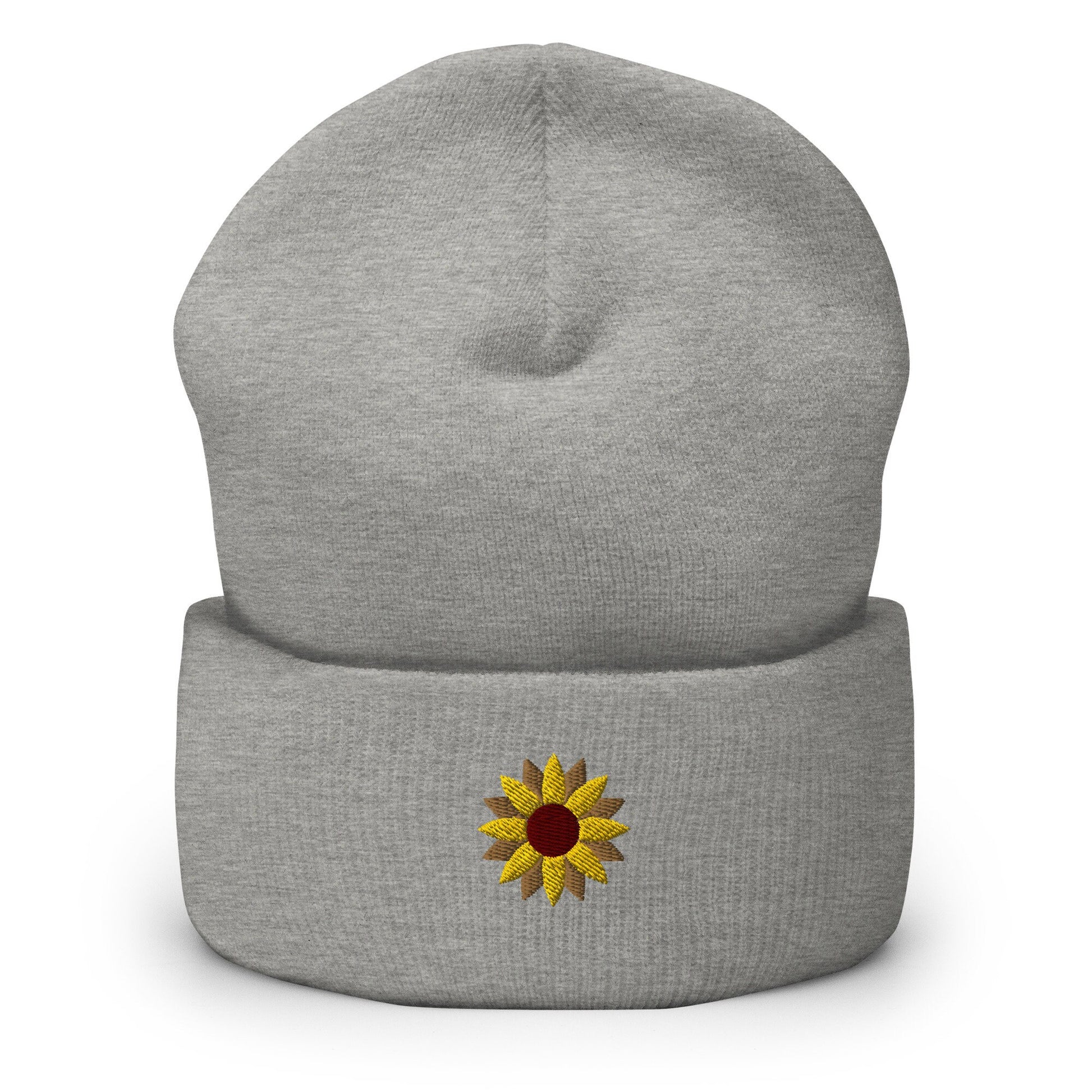 Sunflower Beanie - Fall, Autumn, Thanksgiving Hat - Embroidered + Cuffed + Hypoallergenic - Multiple Colors