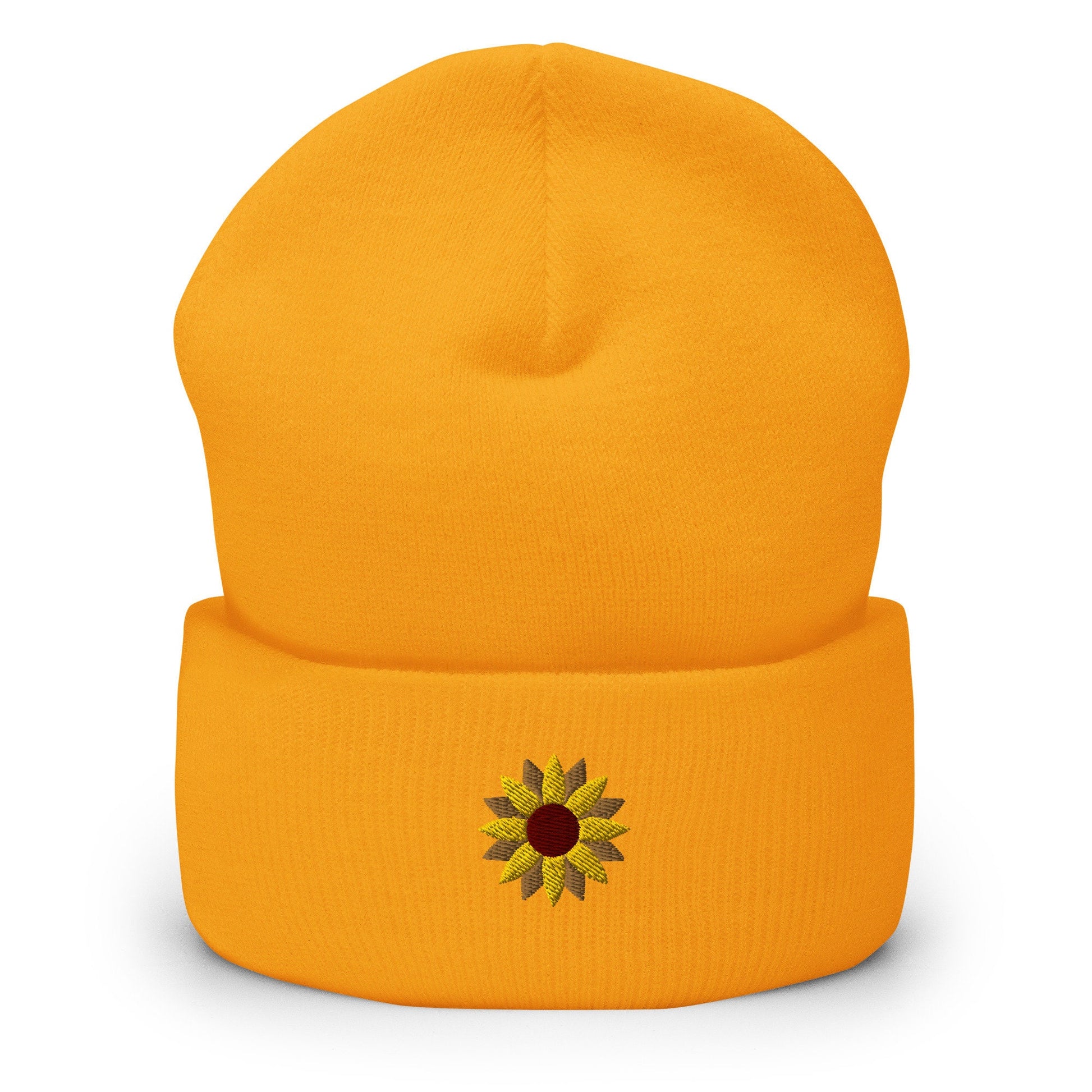 Sunflower Beanie - Fall, Autumn, Thanksgiving Hat - Embroidered + Cuffed + Hypoallergenic - Multiple Colors