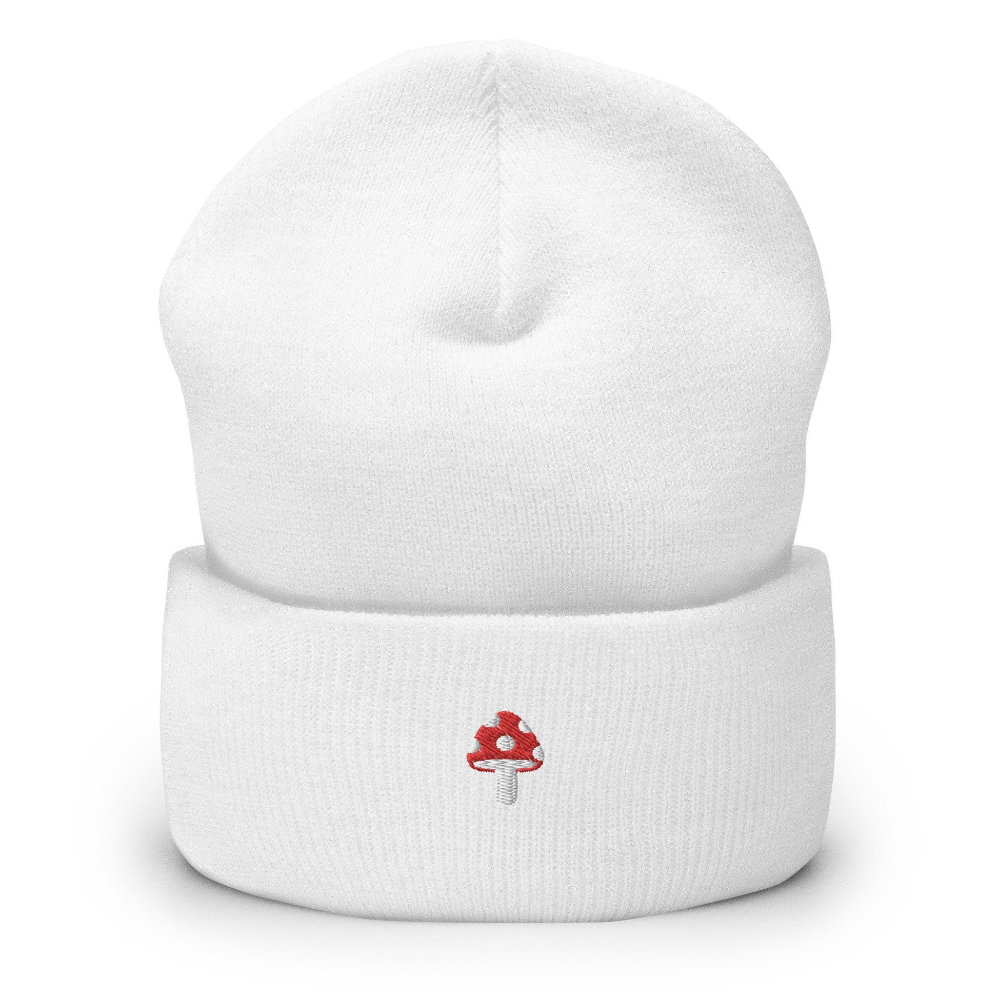 Mushroom Beanie - Toadstool - Fall, Autumn Hat - Embroidered + Cuffed + Hypoallergenic - Multiple Colors