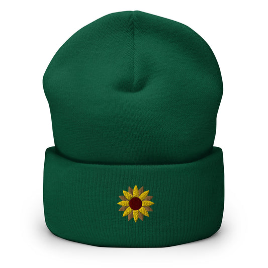 Sunflower Beanie - Fall, Autumn, Thanksgiving Hat - Embroidered + Cuffed + Hypoallergenic - Multiple Colors