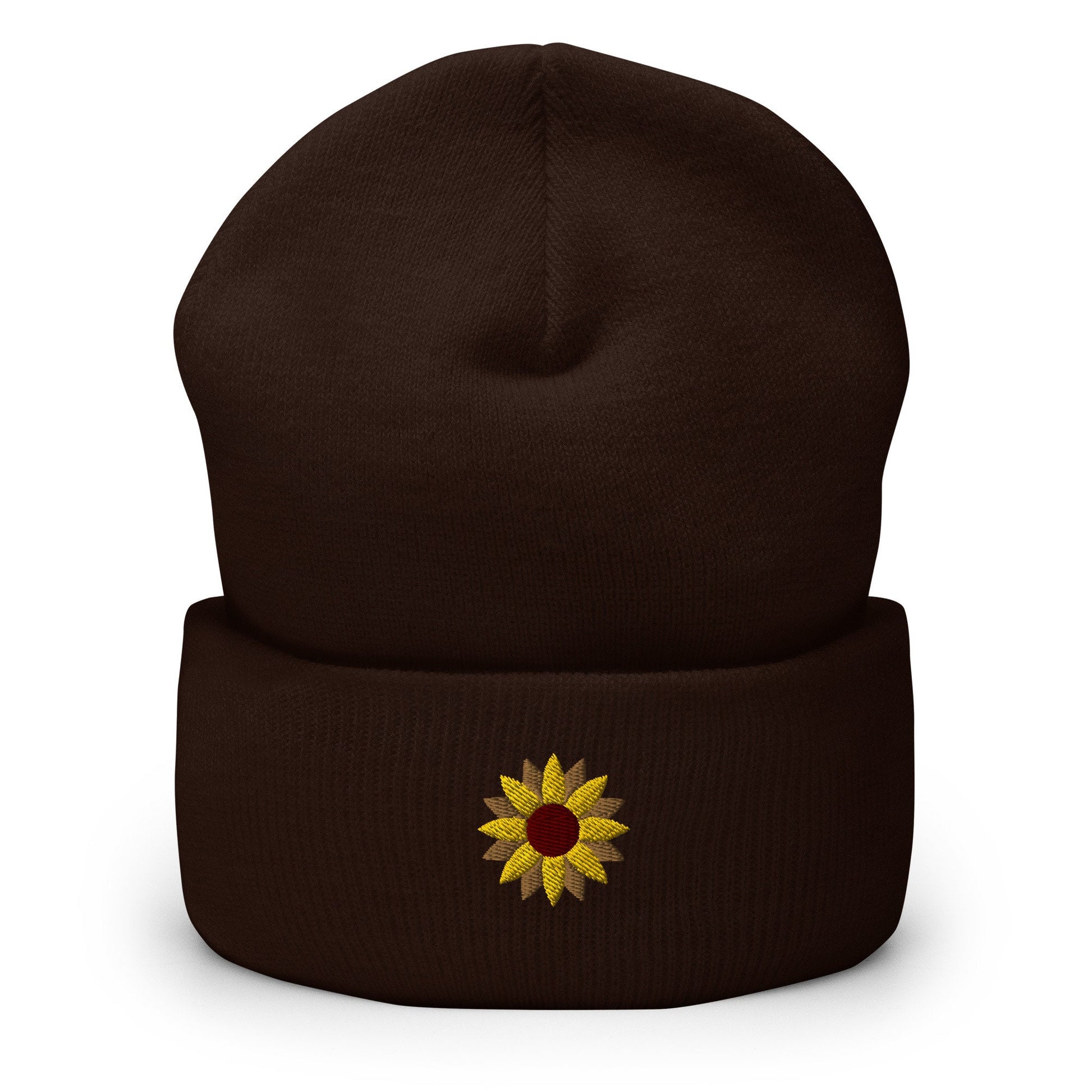 Sunflower Beanie - Fall, Autumn, Thanksgiving Hat - Embroidered + Cuffed + Hypoallergenic - Multiple Colors