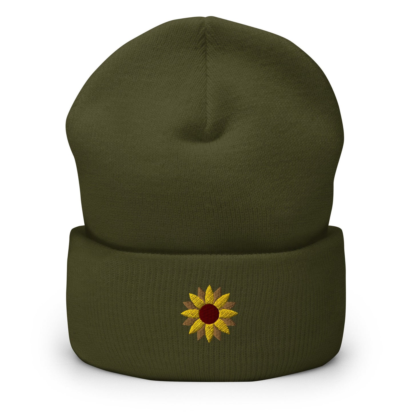Sunflower Beanie - Fall, Autumn, Thanksgiving Hat - Embroidered + Cuffed + Hypoallergenic - Multiple Colors