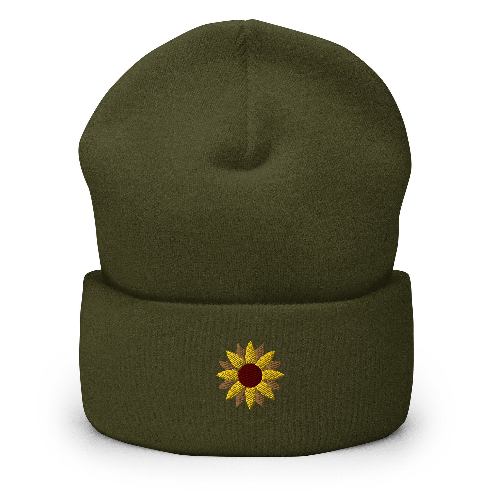 Sunflower Beanie - Fall, Autumn, Thanksgiving Hat - Embroidered + Cuffed + Hypoallergenic - Multiple Colors