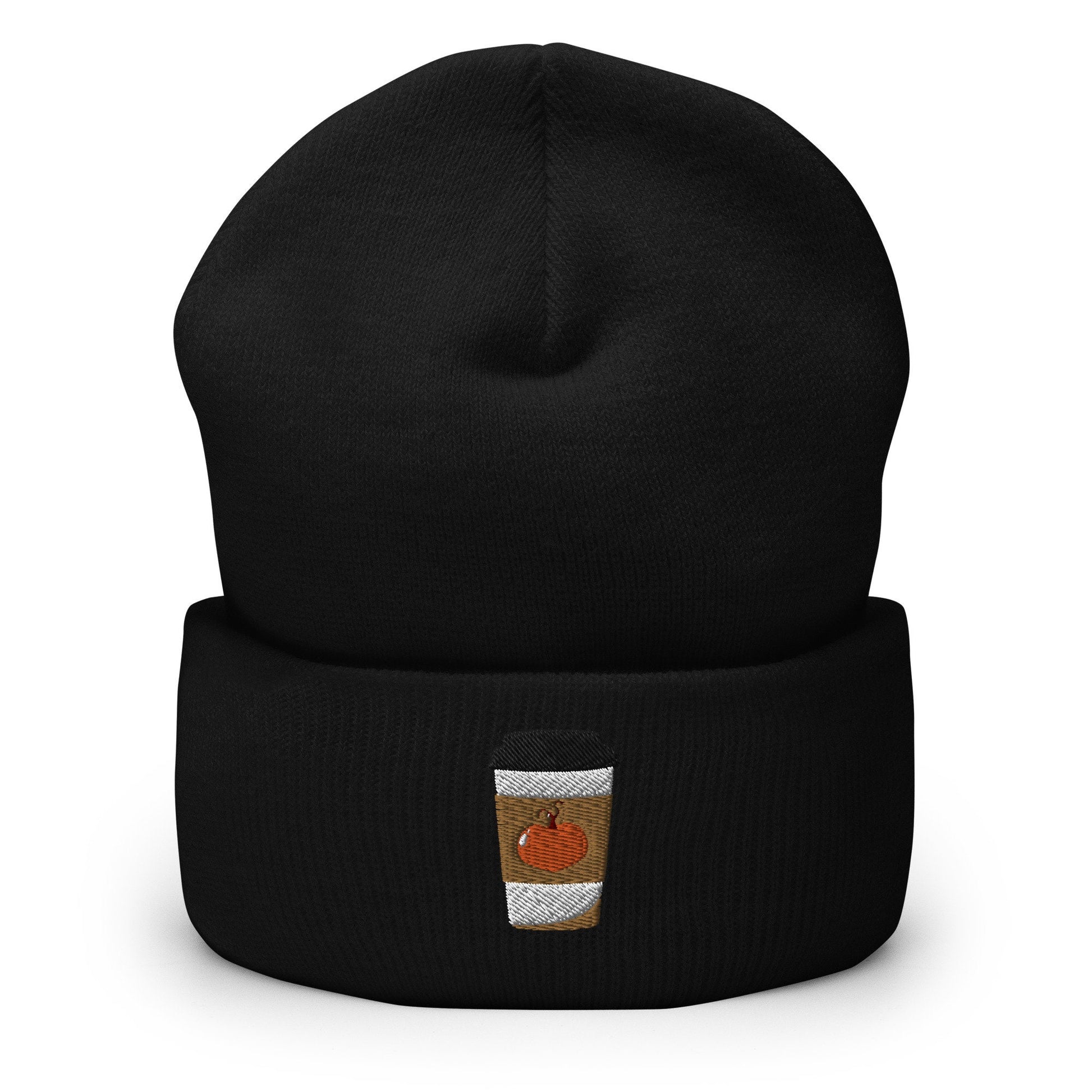 Pumpkin Spice Latte Beanie - Fall, Autumn, Thanksgiving Hat - Embroidered + Cuffed + Hypoallergenic - Multiple Colors