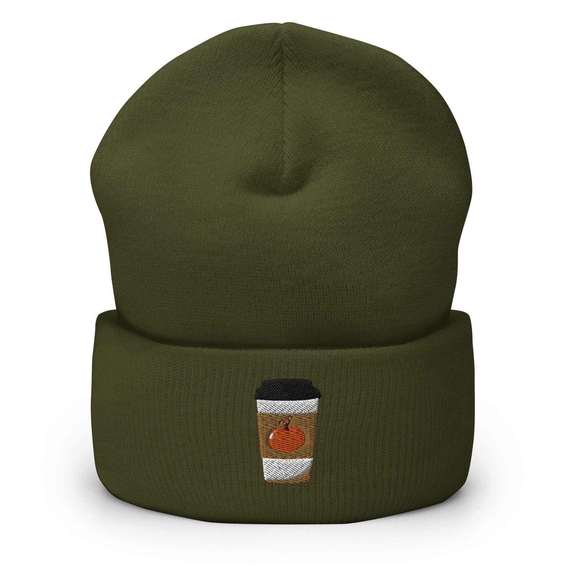 Pumpkin Spice Latte Beanie - Fall, Autumn, Thanksgiving Hat - Embroidered + Cuffed + Hypoallergenic - Multiple Colors