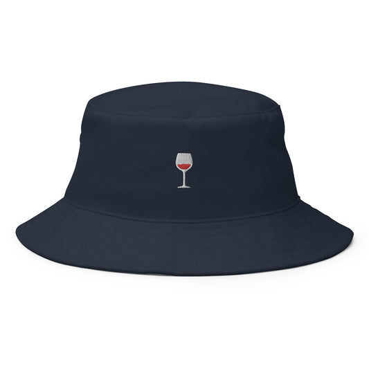 Red Wine Glass Bucket Hat - Gift for Wine/Vino Lovers - Cotton Embroidered - Multiple Colors - Customizable