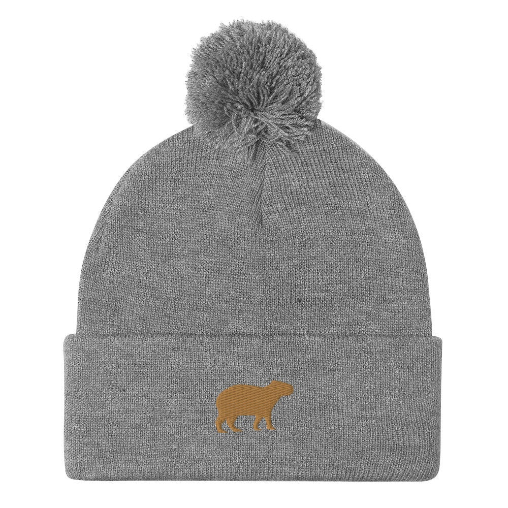 Capybara Beanie - Embroidered Pom-Pom Knit Cap