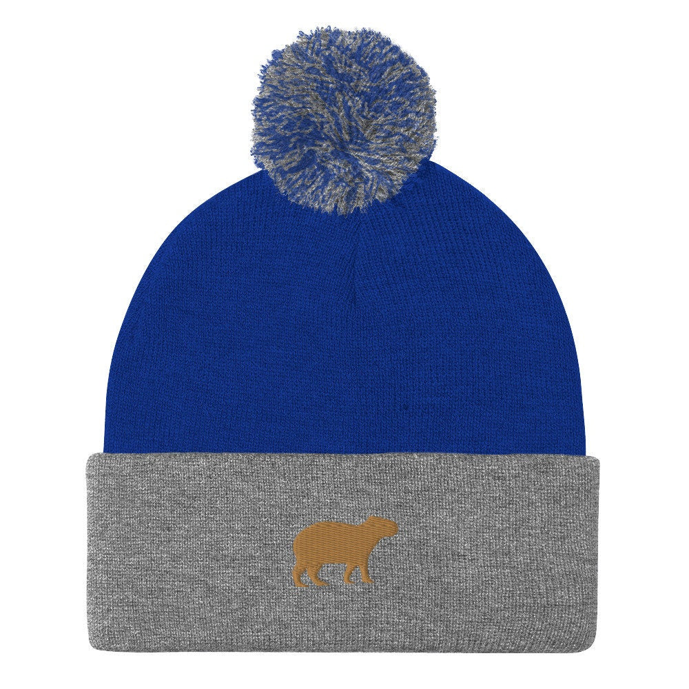Capybara Beanie - Embroidered Pom-Pom Knit Cap